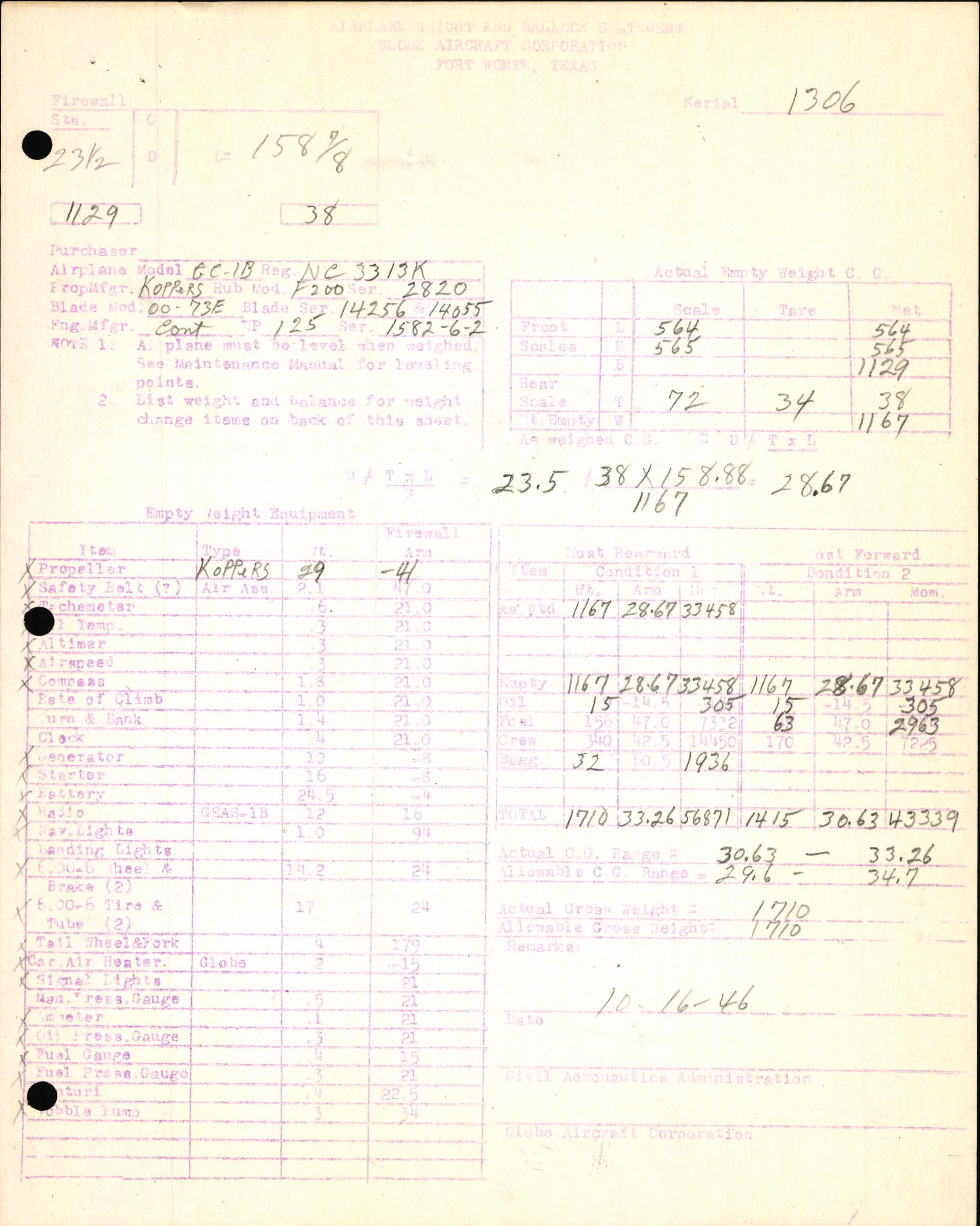 Sample page 7 from AirCorps Library document: Technical Information for Serial Number 1306