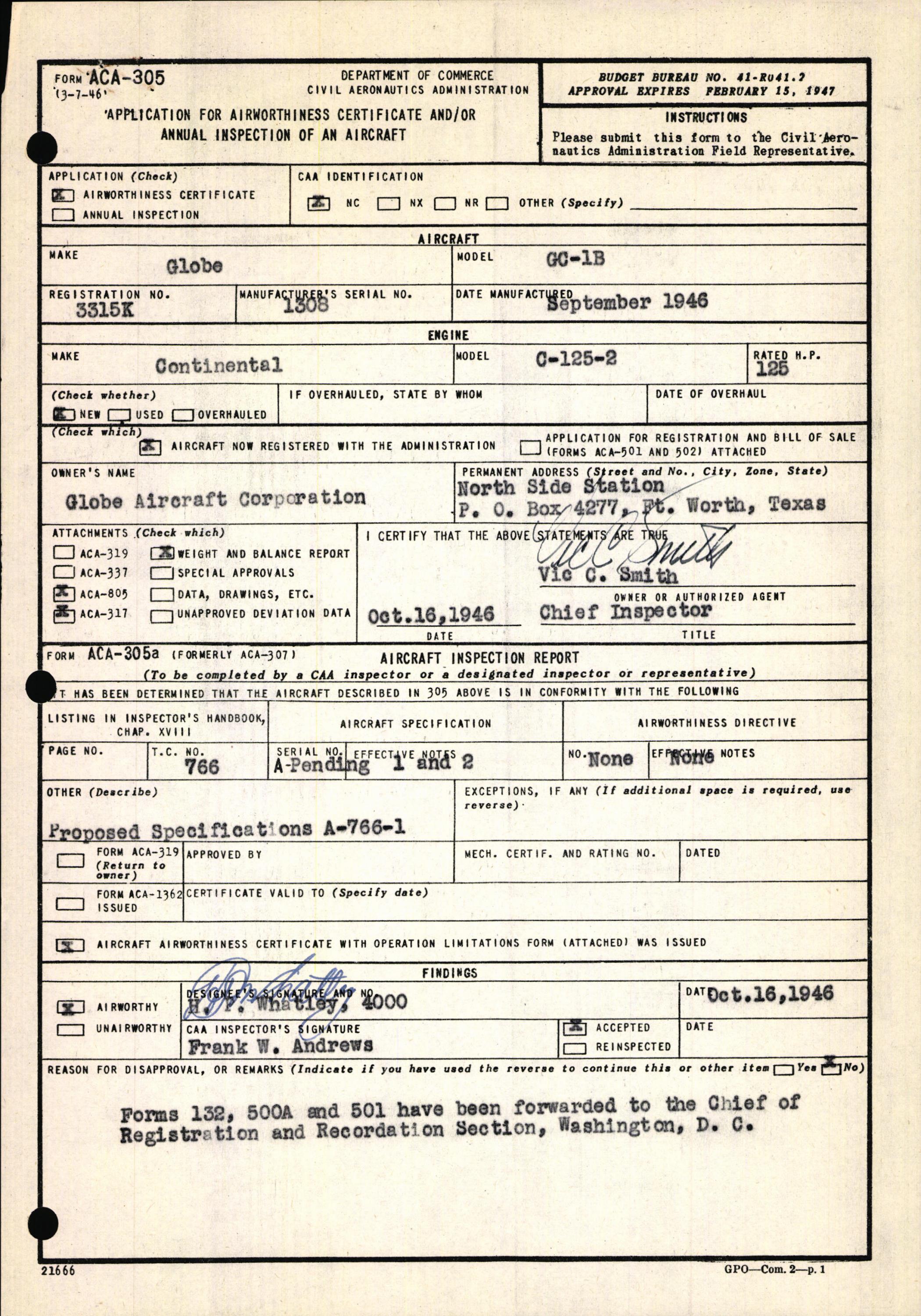 Sample page 3 from AirCorps Library document: Technical Information for Serial Number 1308