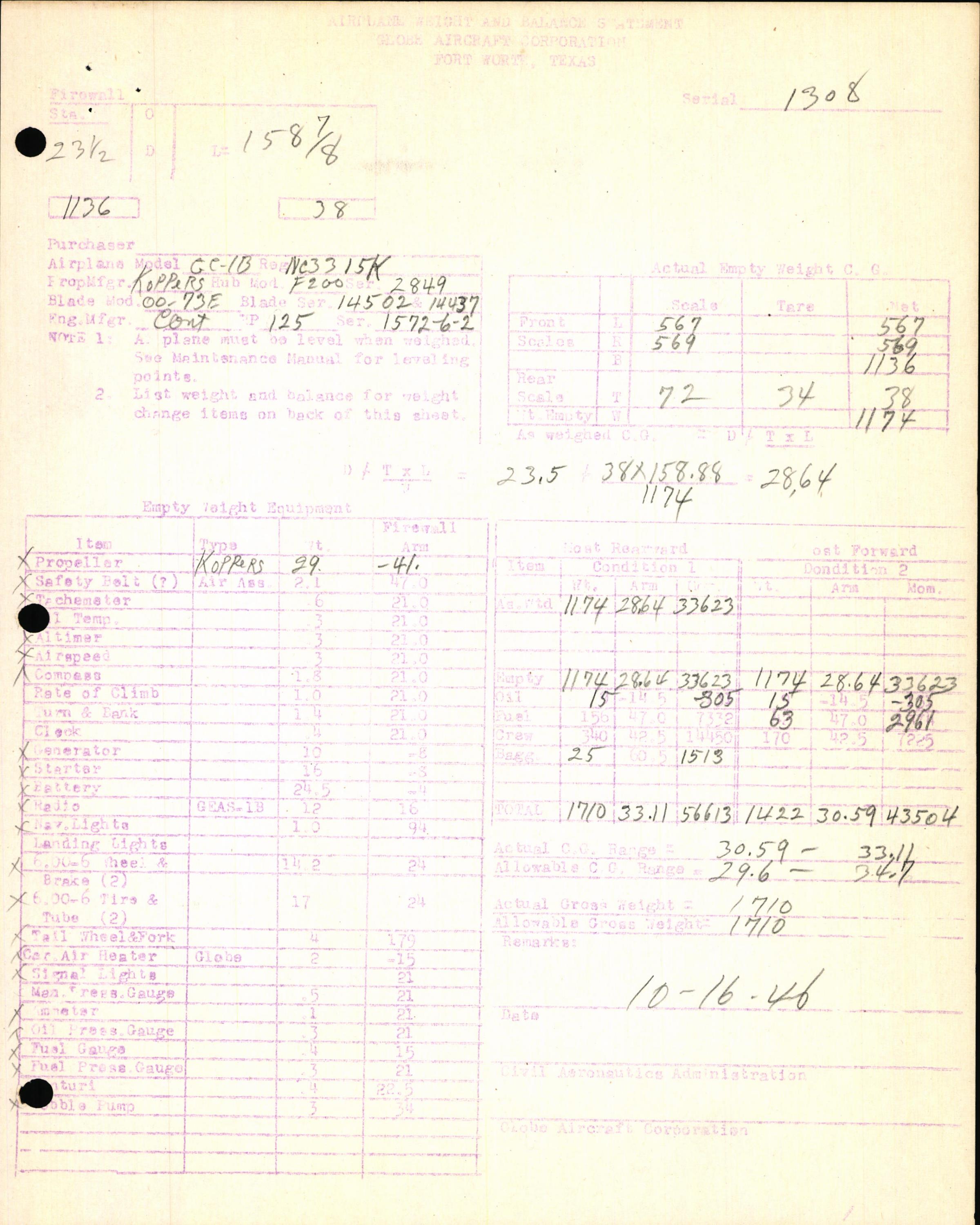 Sample page 7 from AirCorps Library document: Technical Information for Serial Number 1308