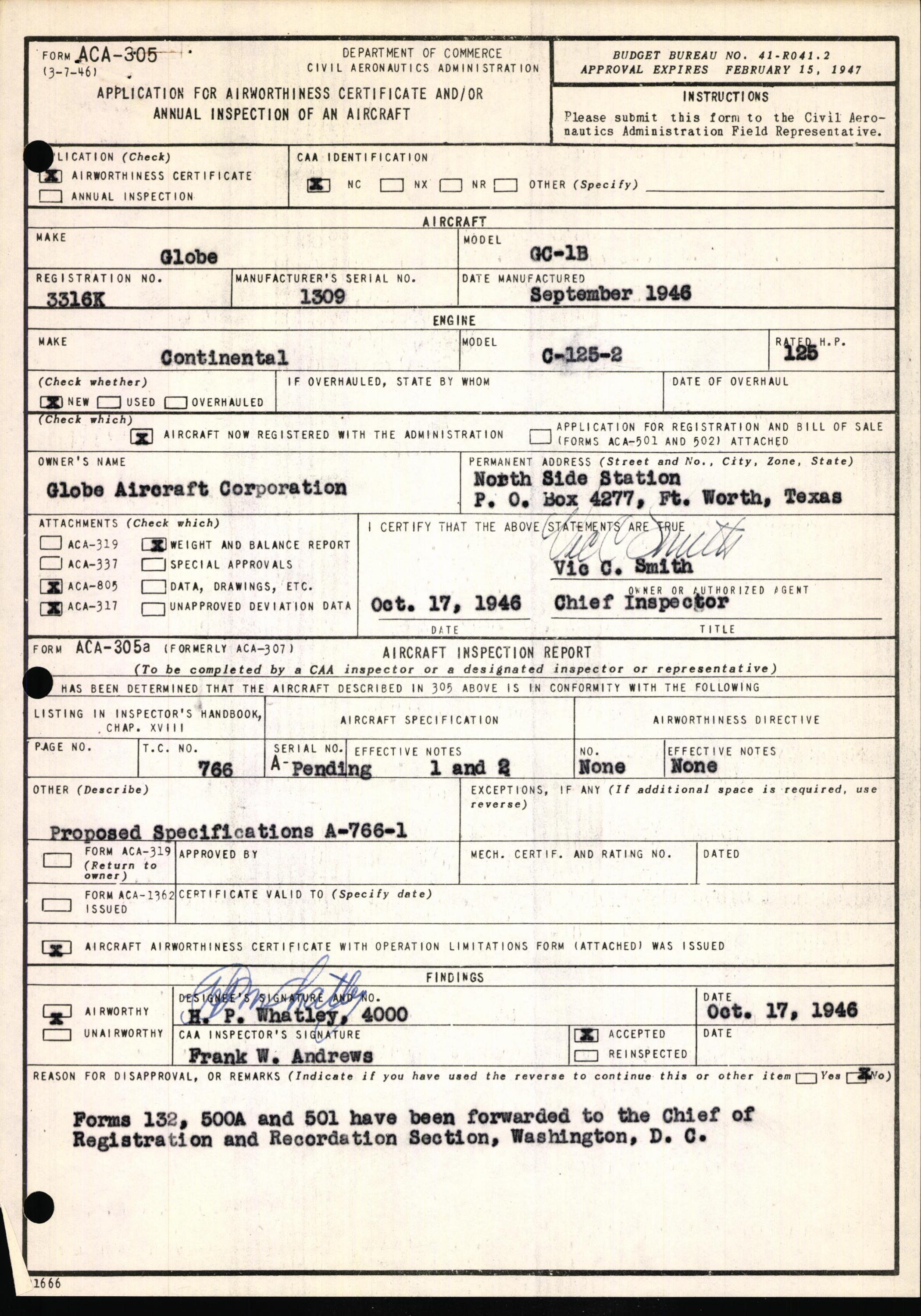 Sample page 3 from AirCorps Library document: Technical Information for Serial Number 1309