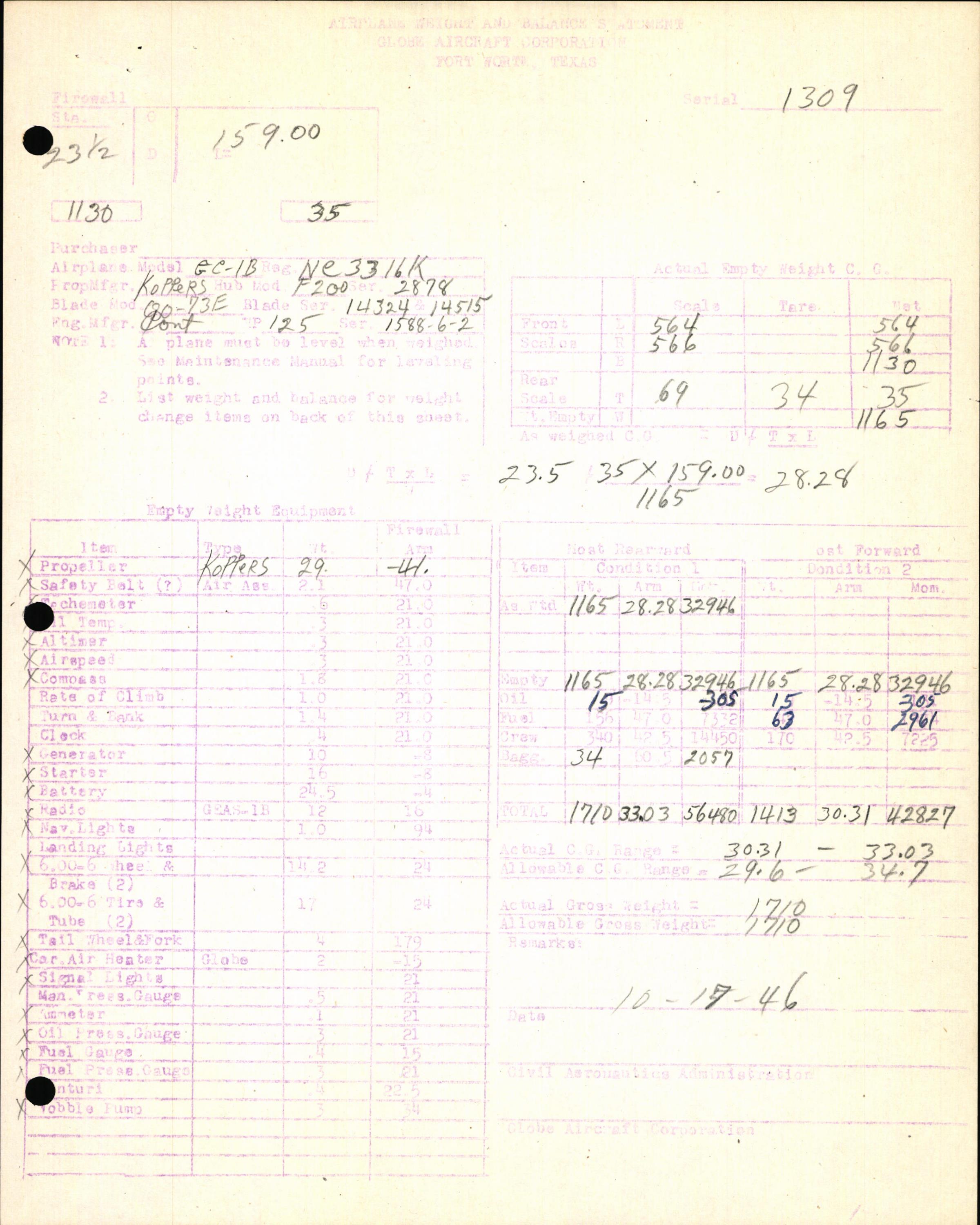 Sample page 7 from AirCorps Library document: Technical Information for Serial Number 1309