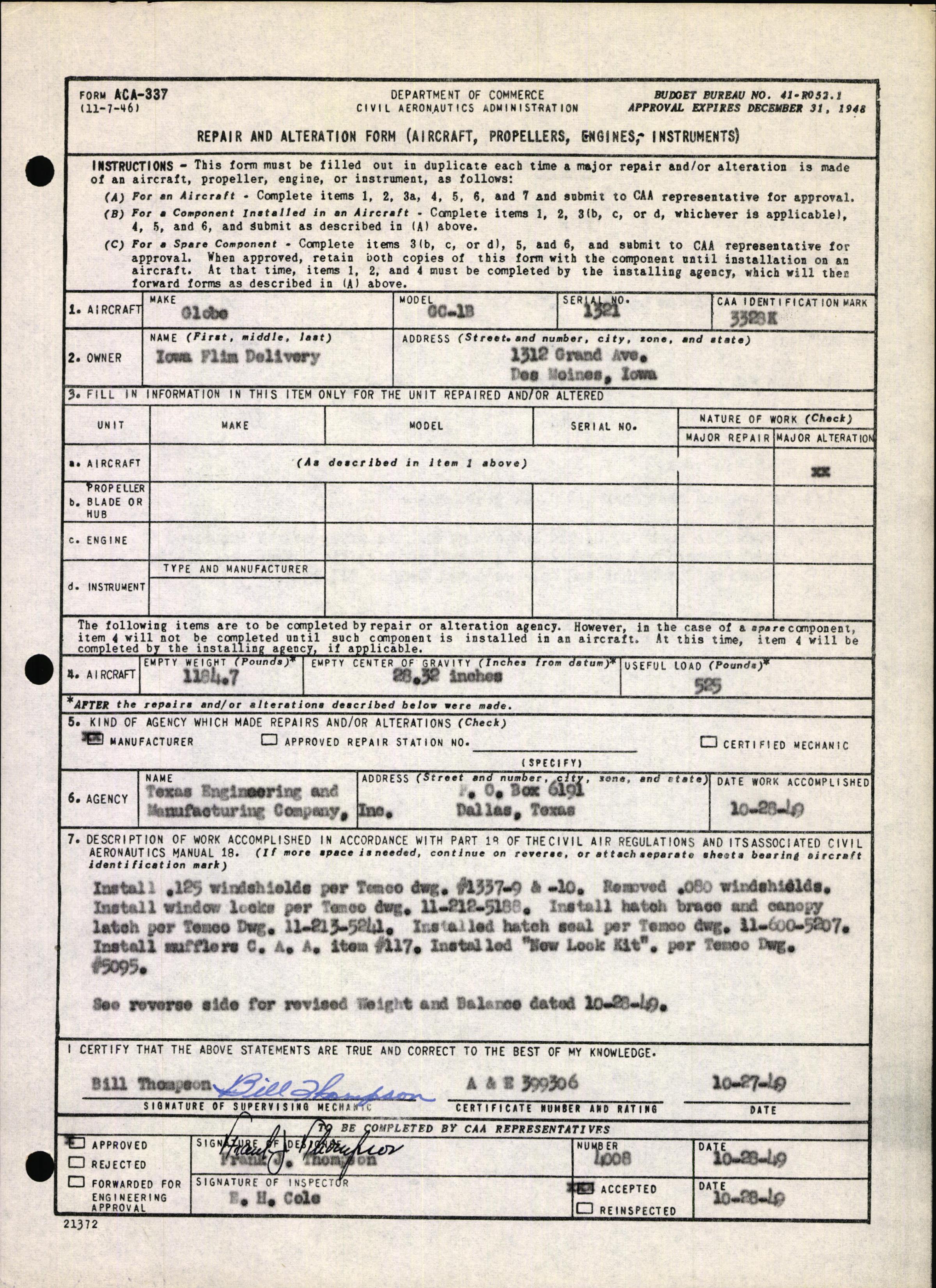 Sample page 3 from AirCorps Library document: Technical Information for Serial Number 1321
