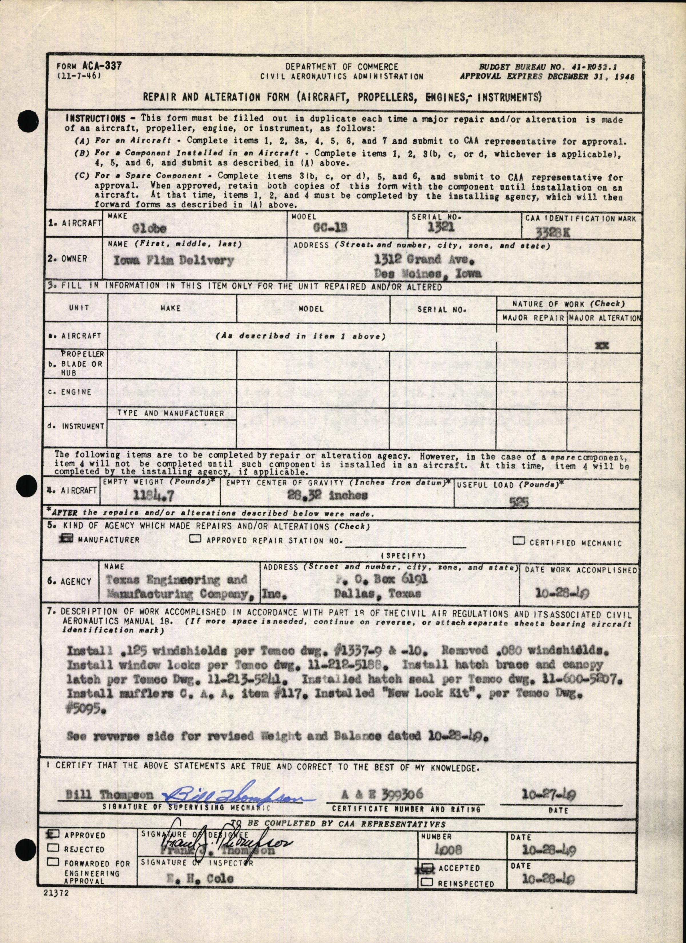 Sample page 5 from AirCorps Library document: Technical Information for Serial Number 1321