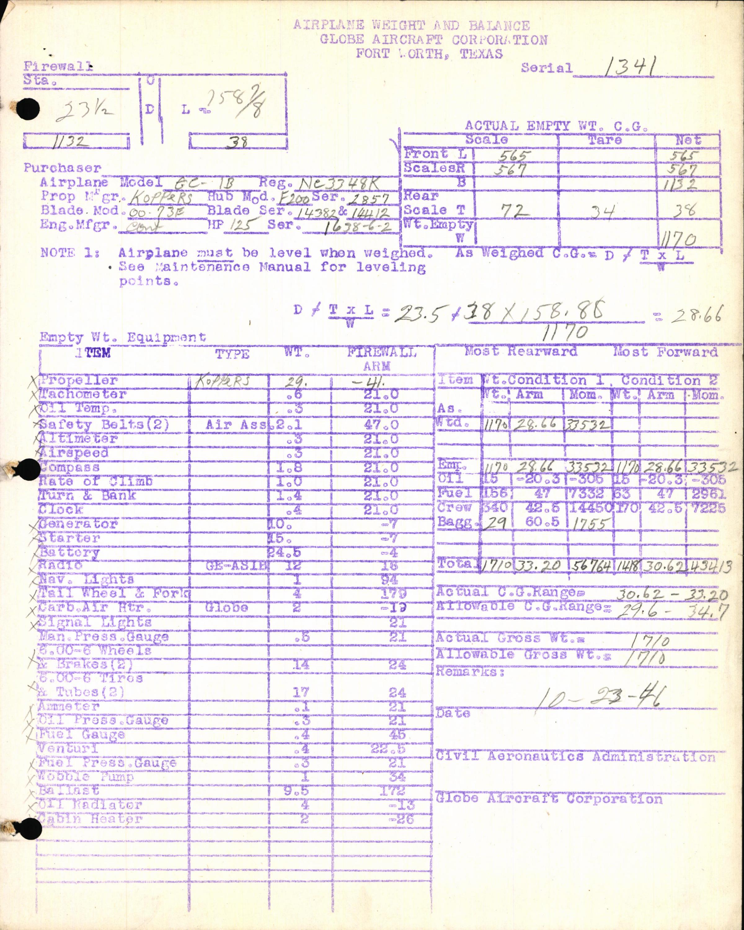 Sample page 5 from AirCorps Library document: Technical Information for Serial Number 1341