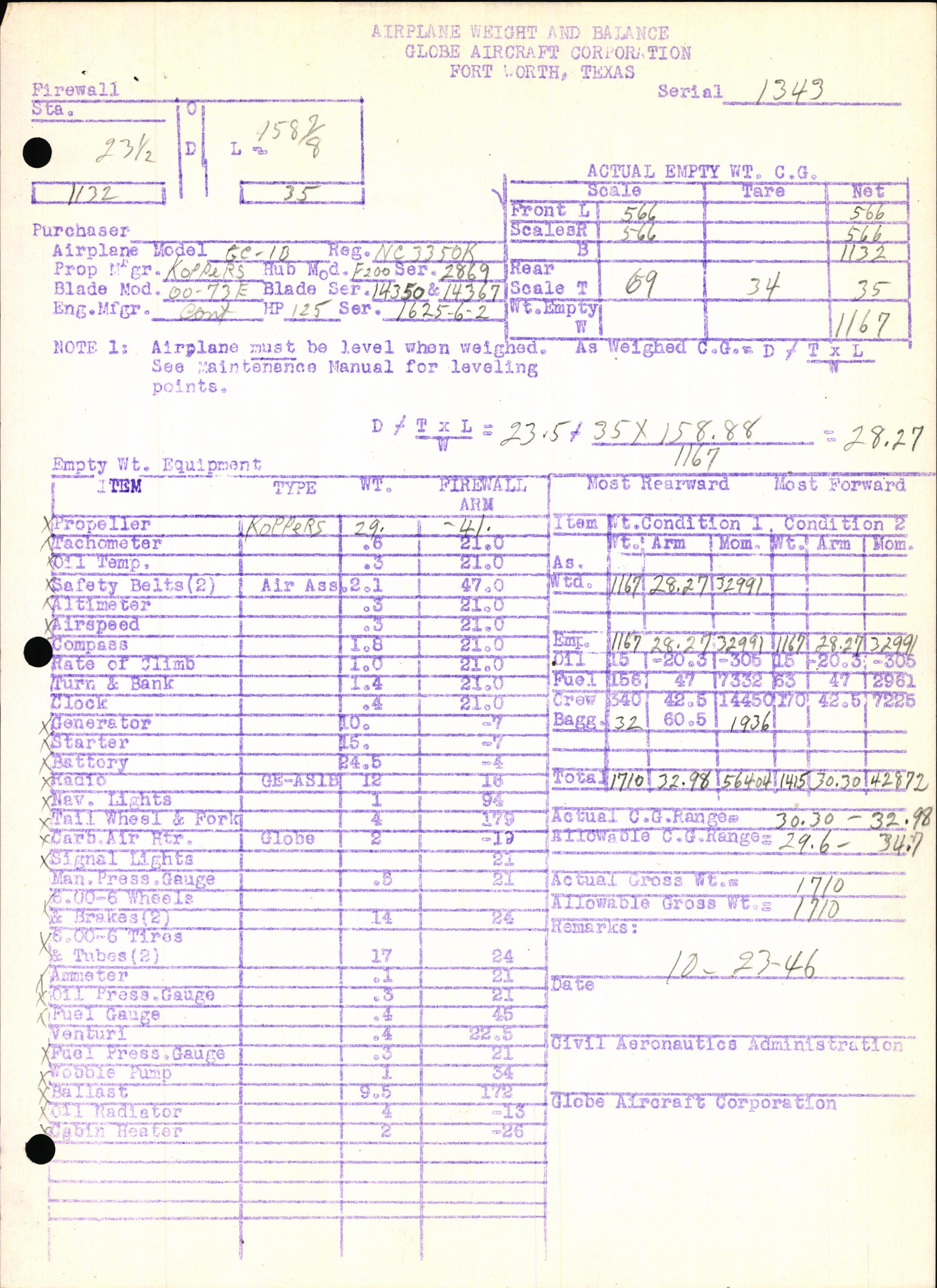 Sample page 5 from AirCorps Library document: Technical Information for Serial Number 1343