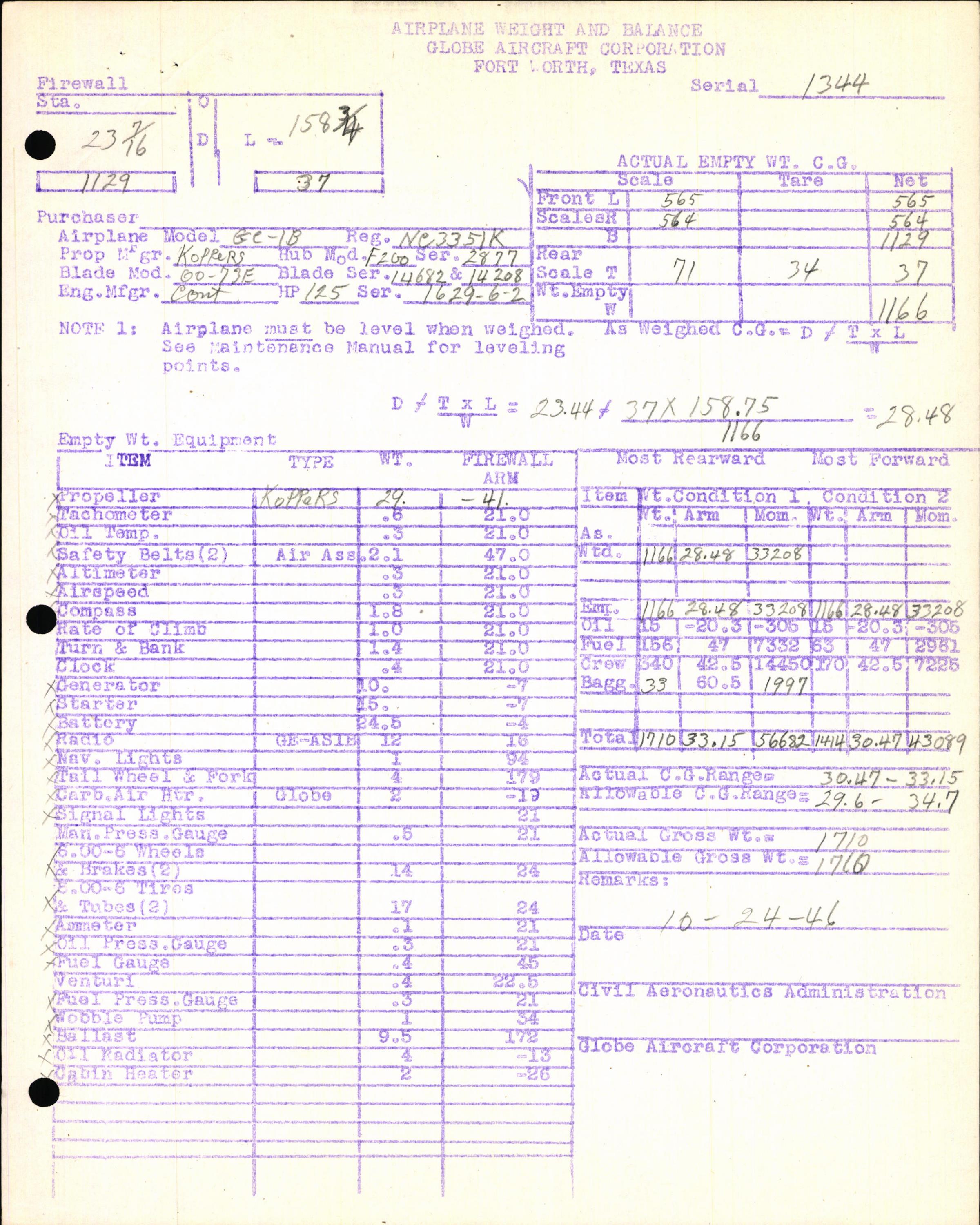 Sample page 5 from AirCorps Library document: Technical Information for Serial Number 1344