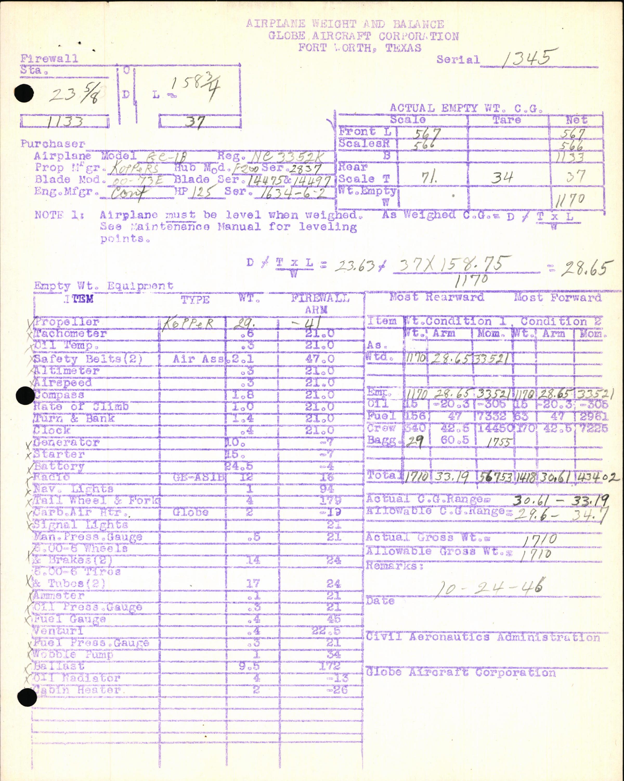 Sample page 5 from AirCorps Library document: Technical Information for Serial Number 1345