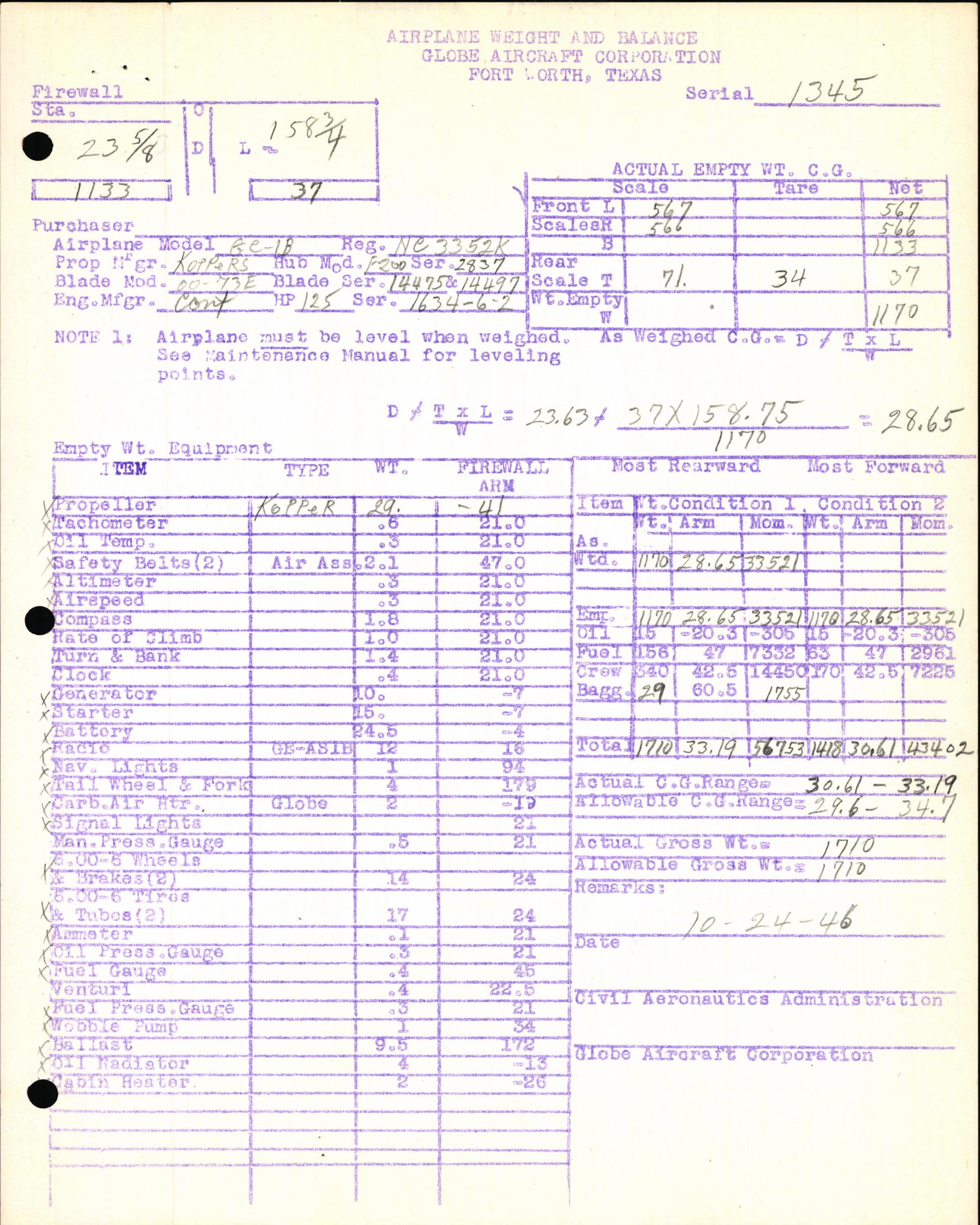 Sample page 5 from AirCorps Library document: Technical Information for Serial Number 1345