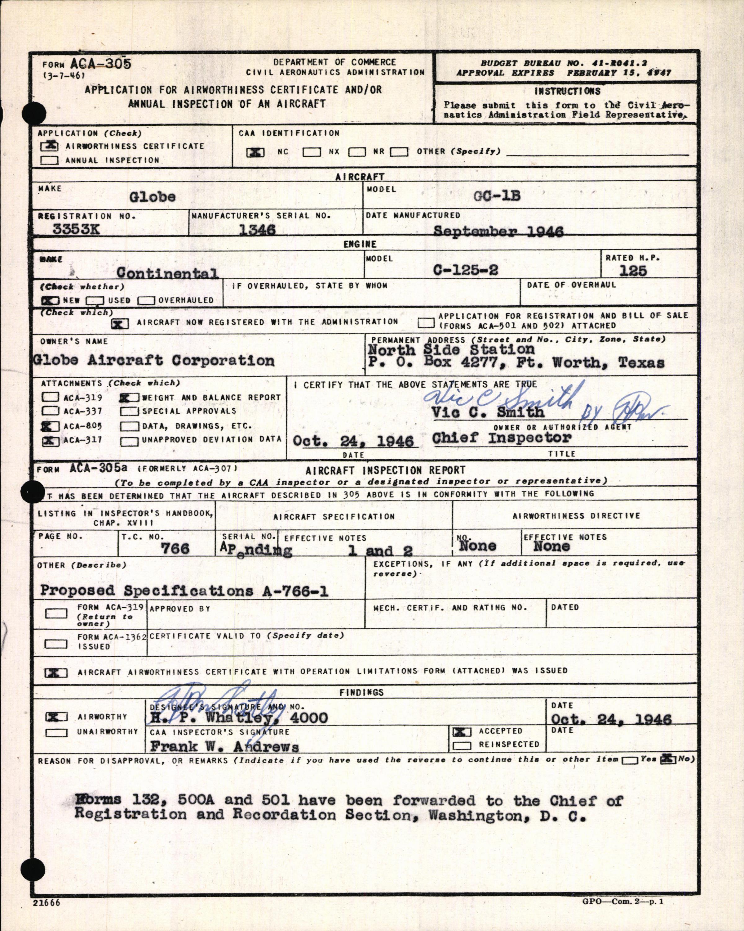 Sample page 3 from AirCorps Library document: Technical Information for Serial Number 1346