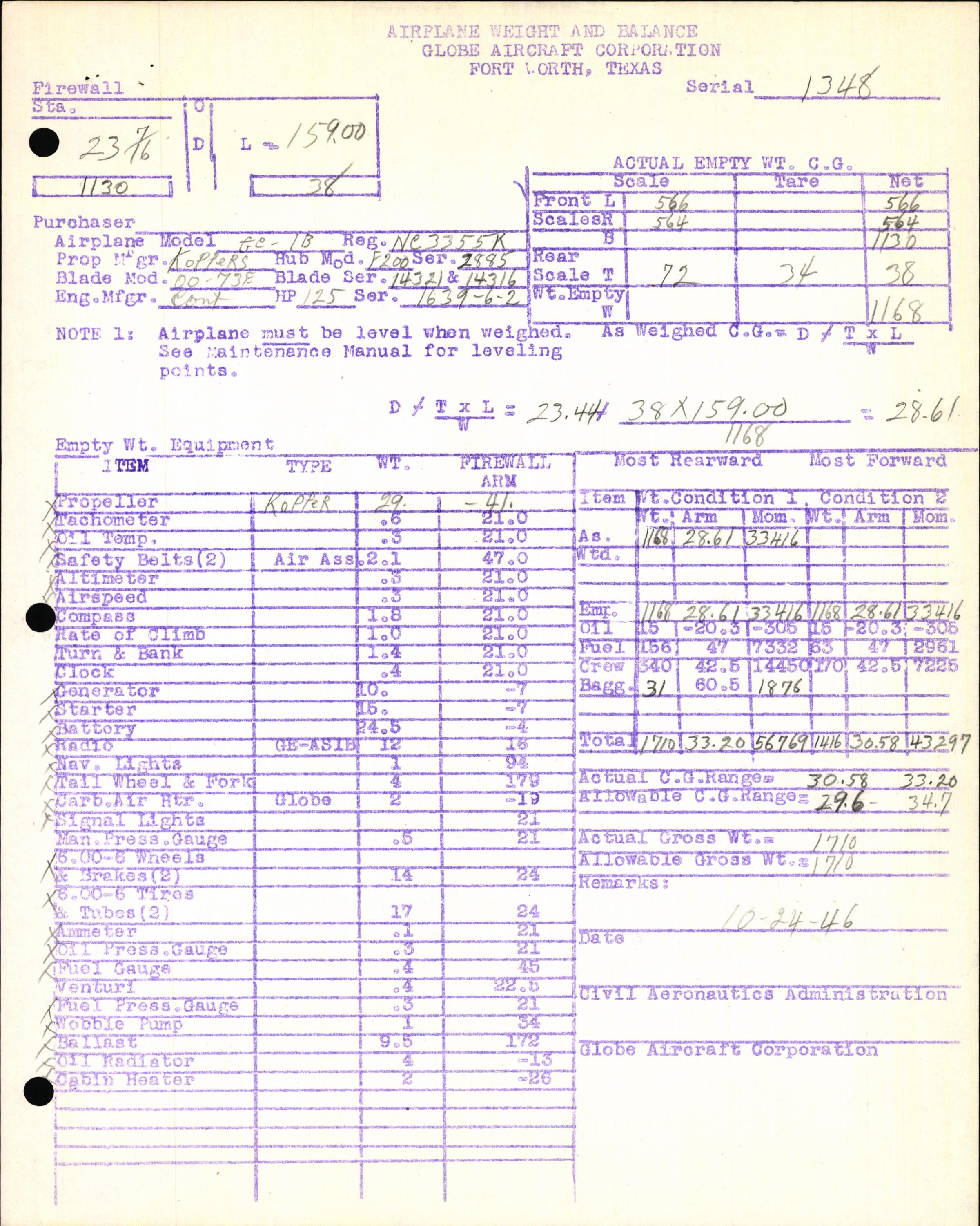 Sample page 5 from AirCorps Library document: Technical Information for Serial Number 1348