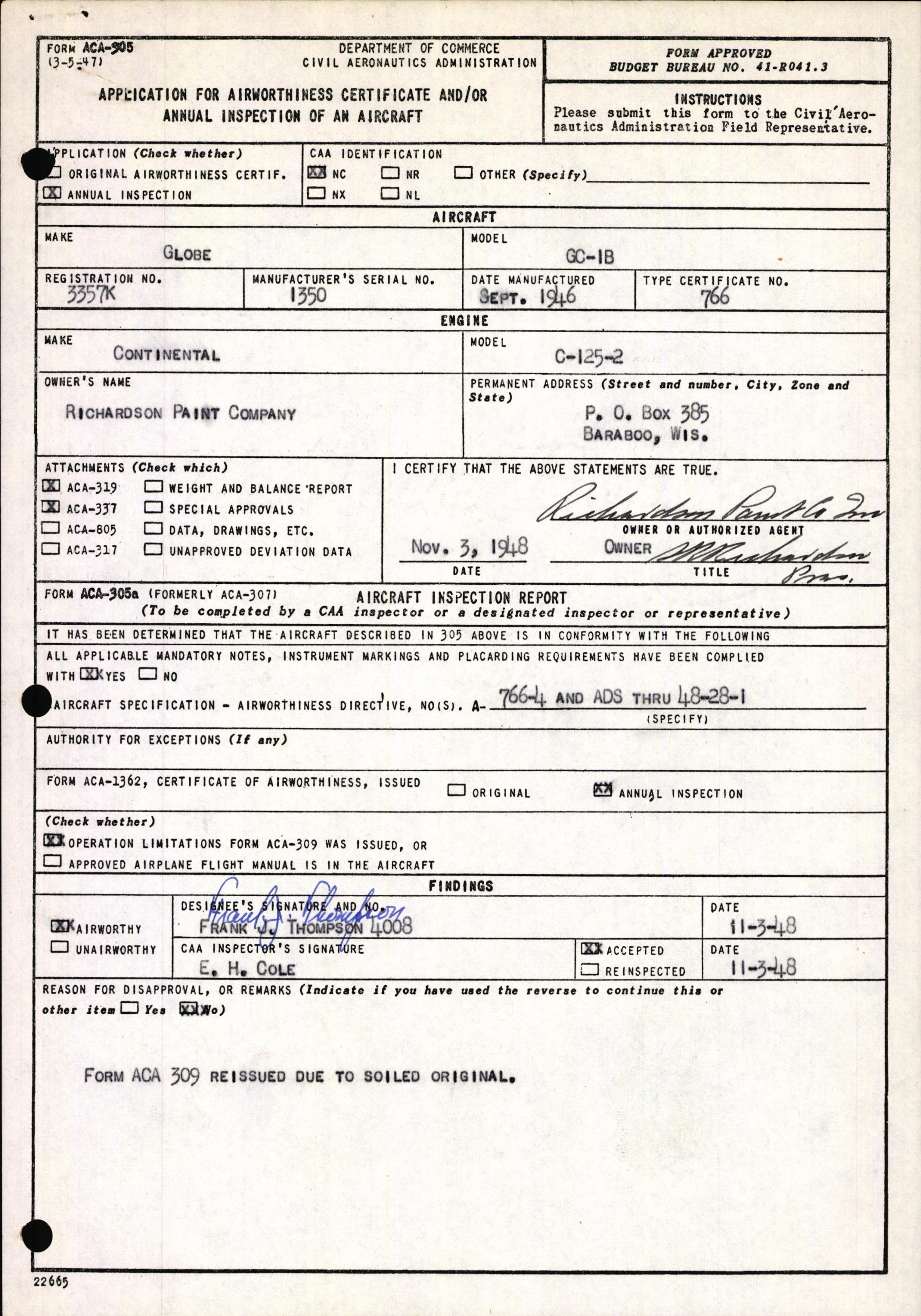 Sample page 3 from AirCorps Library document: Technical Information for Serial Number 1350