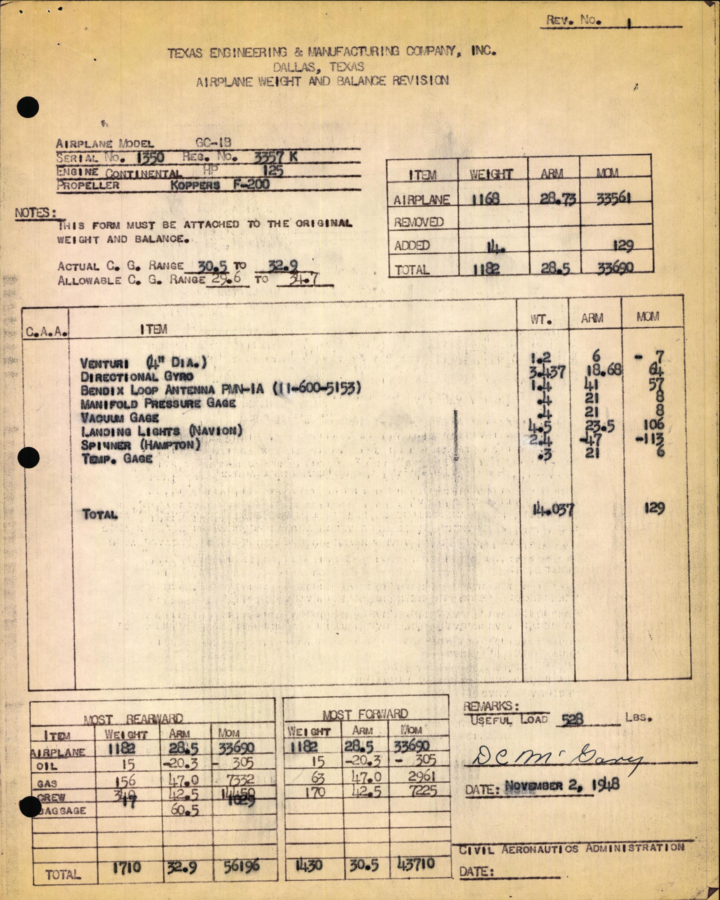 Sample page 5 from AirCorps Library document: Technical Information for Serial Number 1350