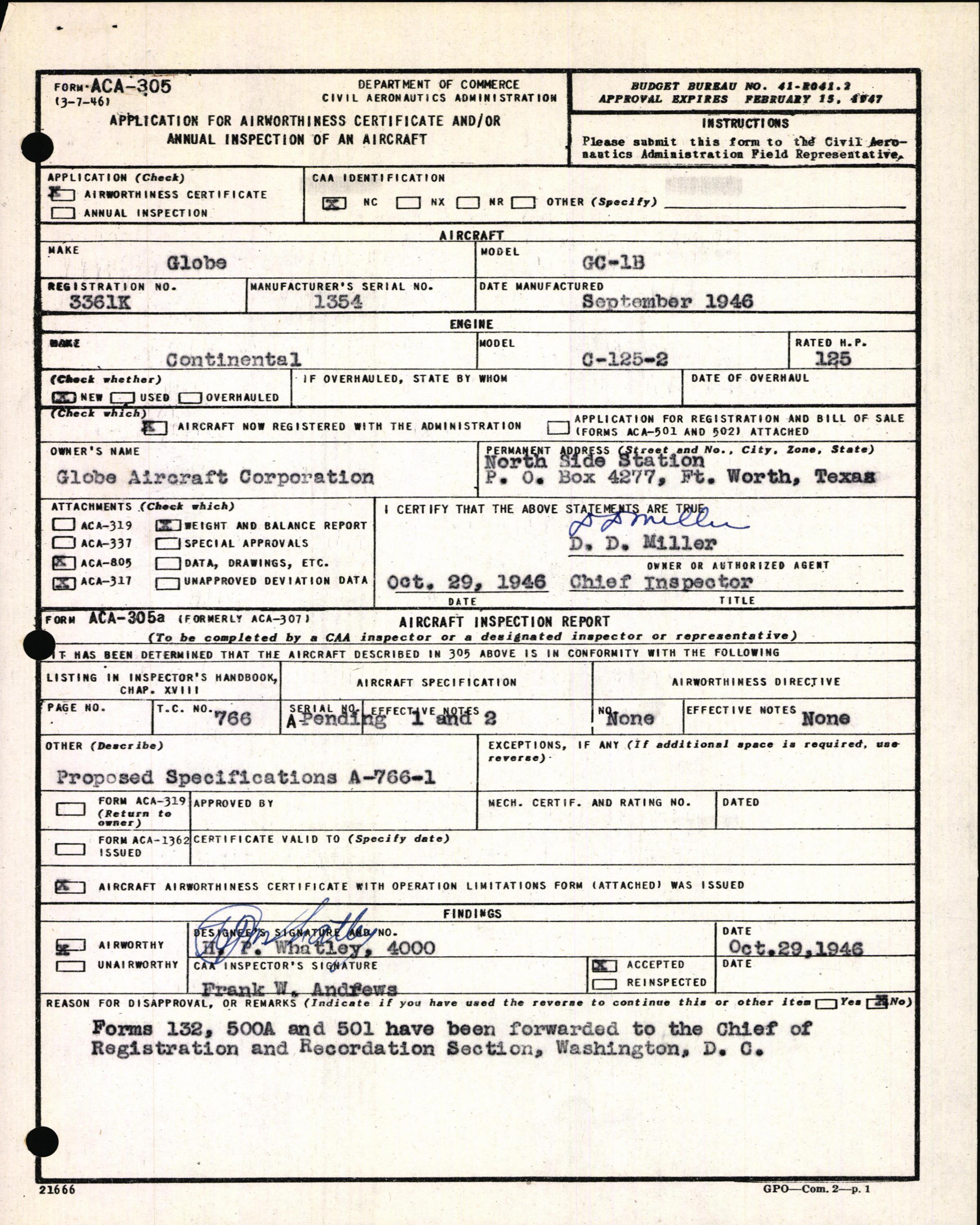 Sample page 3 from AirCorps Library document: Technical Information for Serial Number 1354