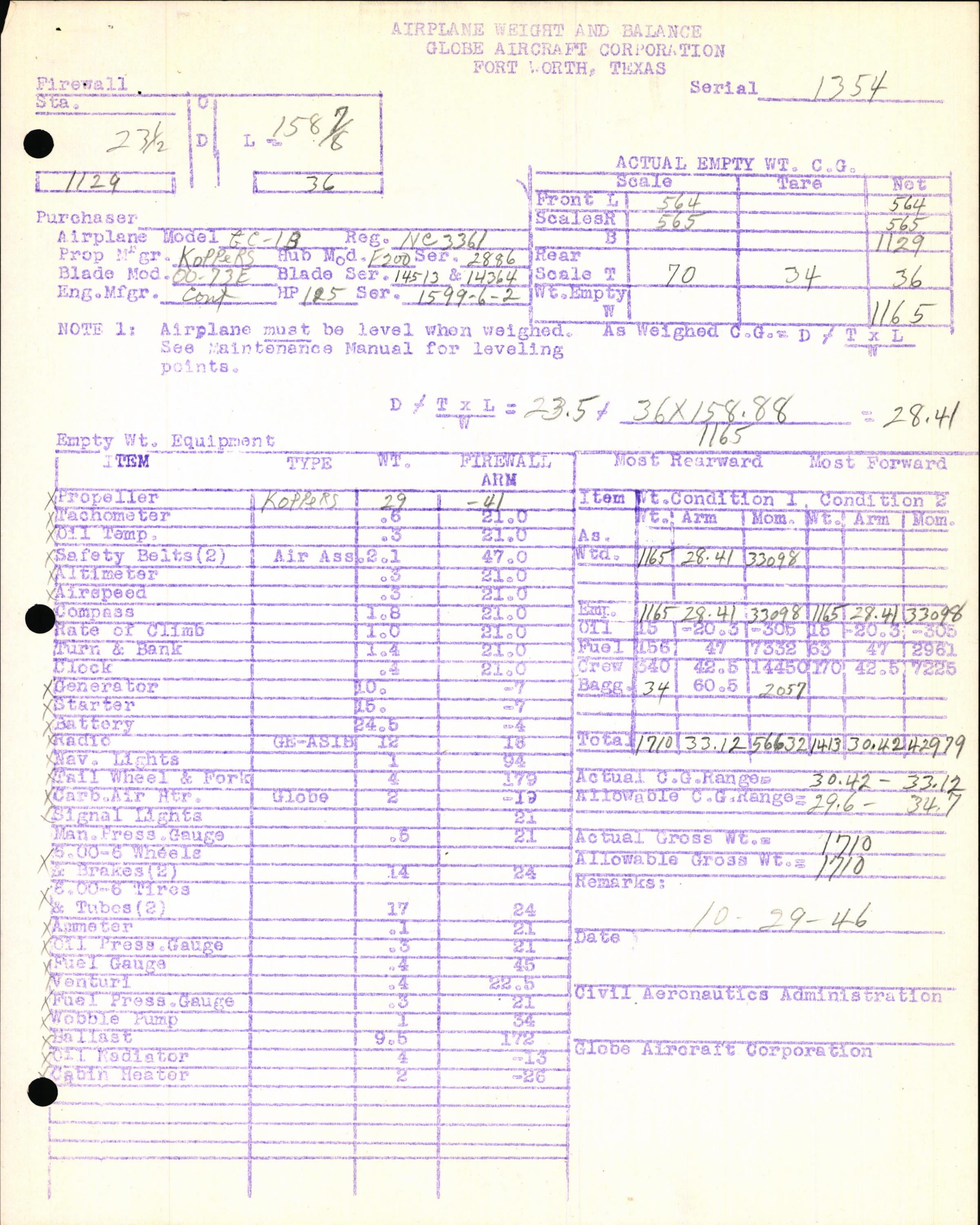 Sample page 5 from AirCorps Library document: Technical Information for Serial Number 1354