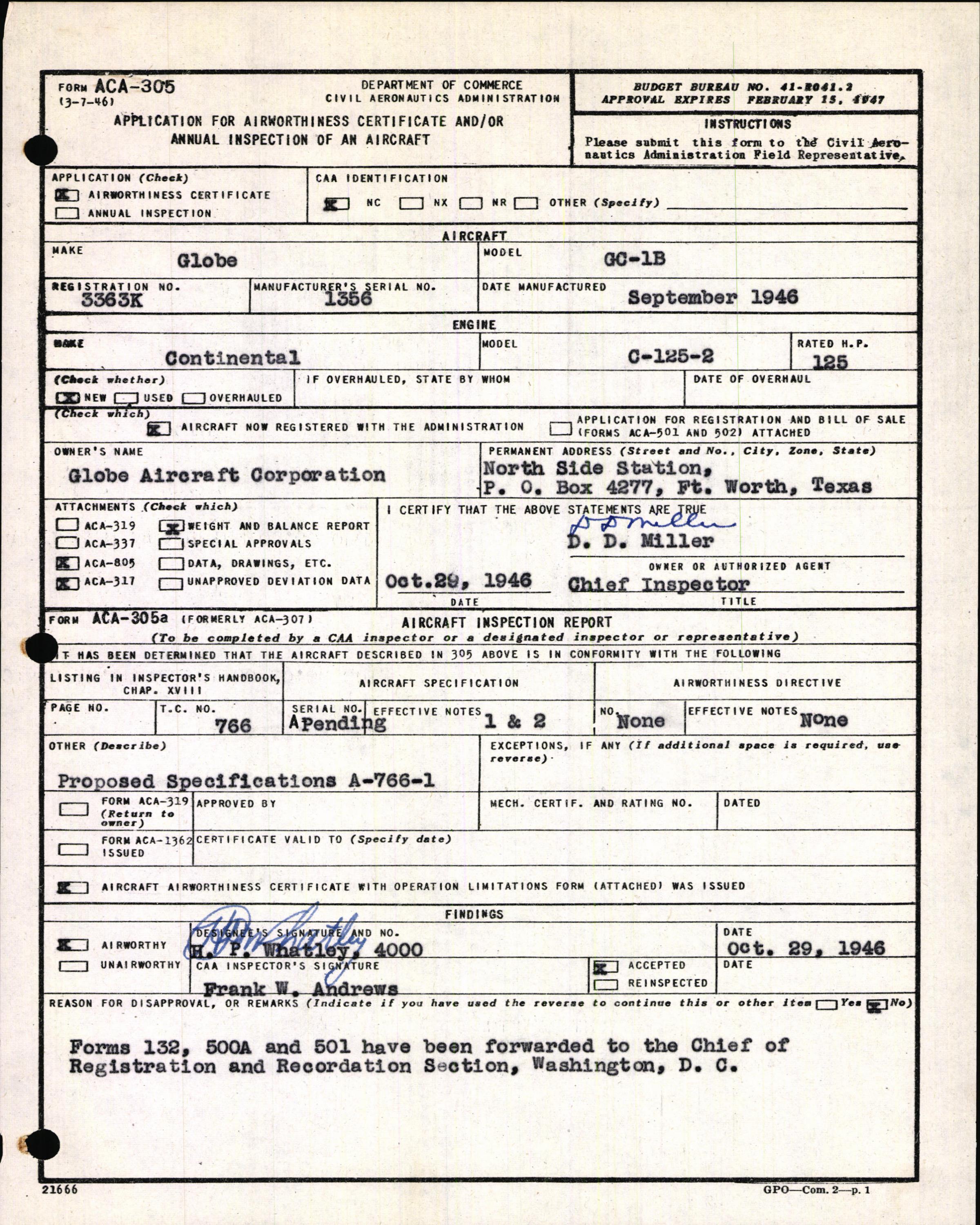 Sample page 3 from AirCorps Library document: Technical Information for Serial Number 1356