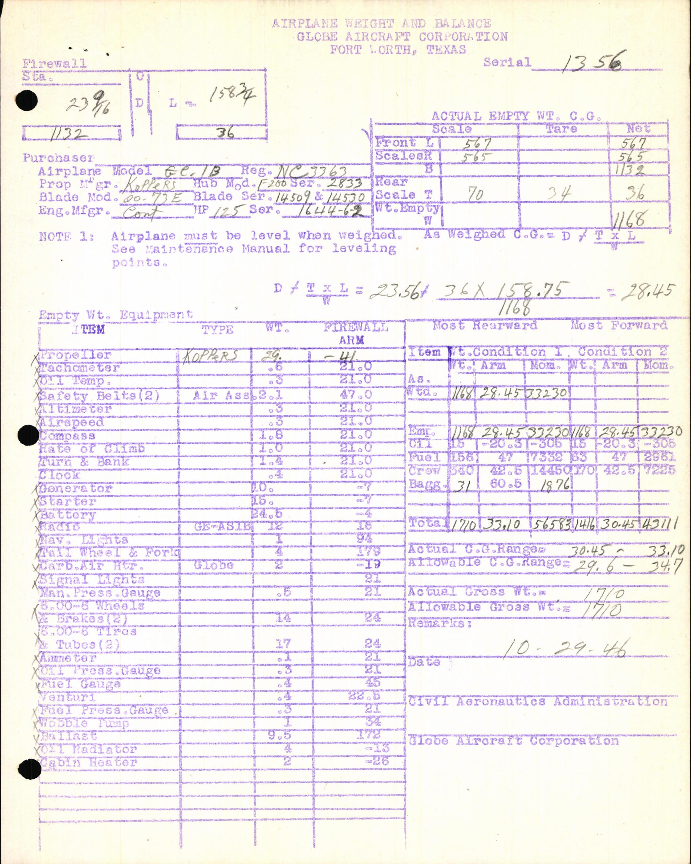 Sample page 5 from AirCorps Library document: Technical Information for Serial Number 1356