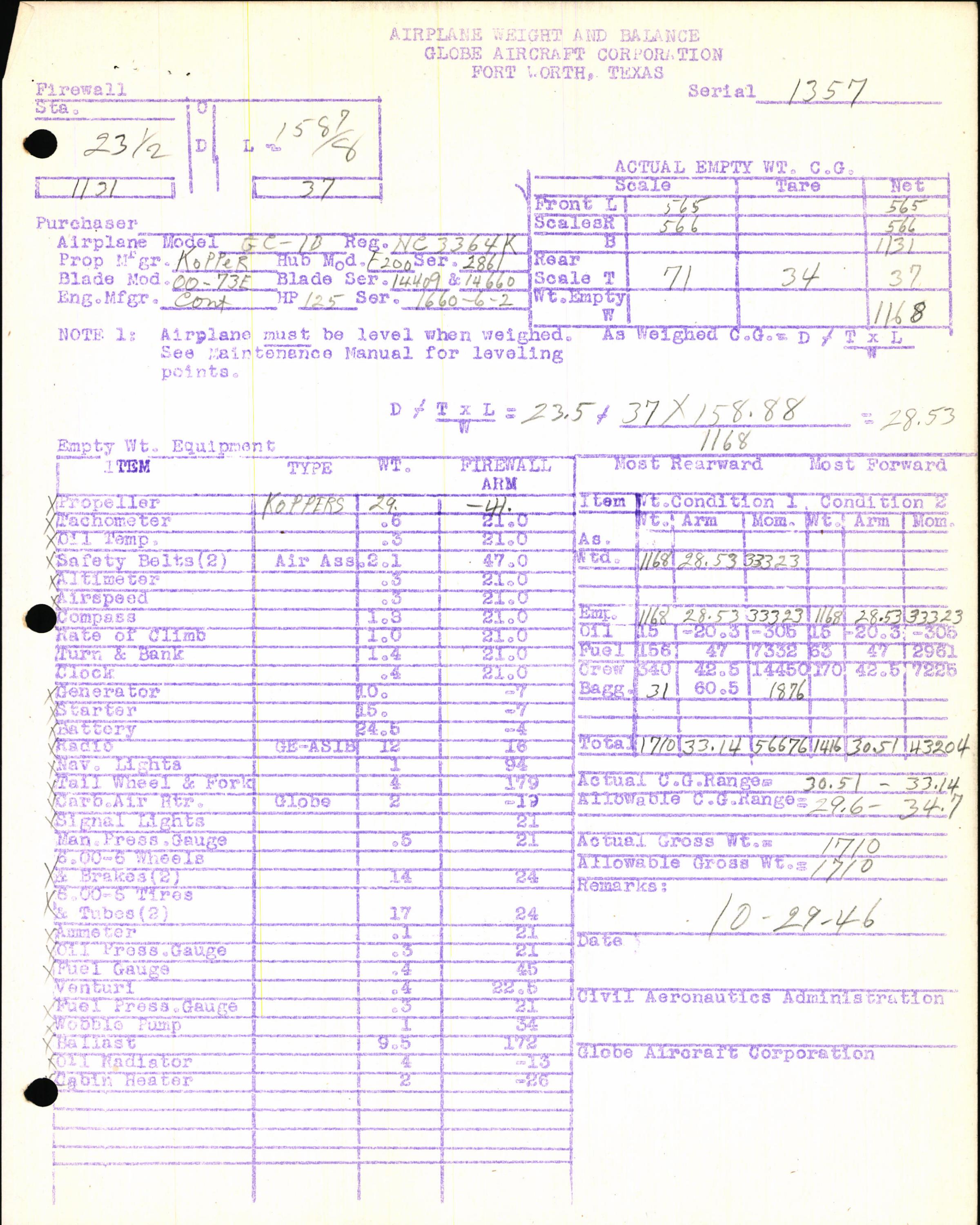 Sample page 5 from AirCorps Library document: Technical Information for Serial Number 1357