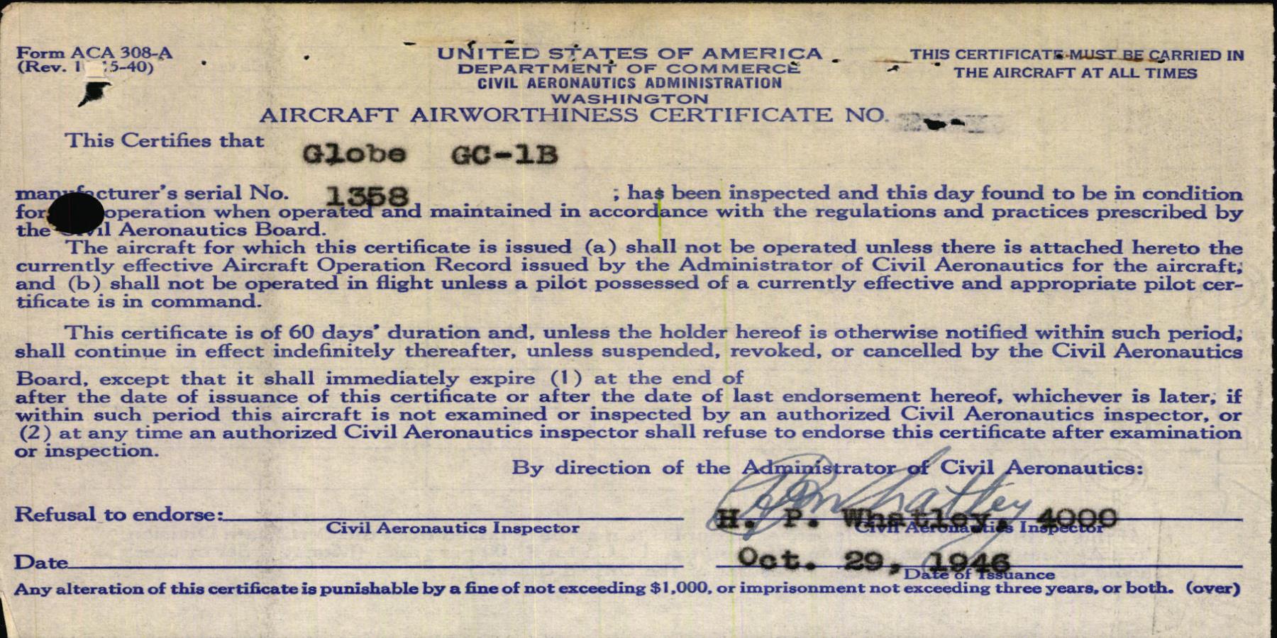 Sample page 7 from AirCorps Library document: Technical Information for Serial Number 1358