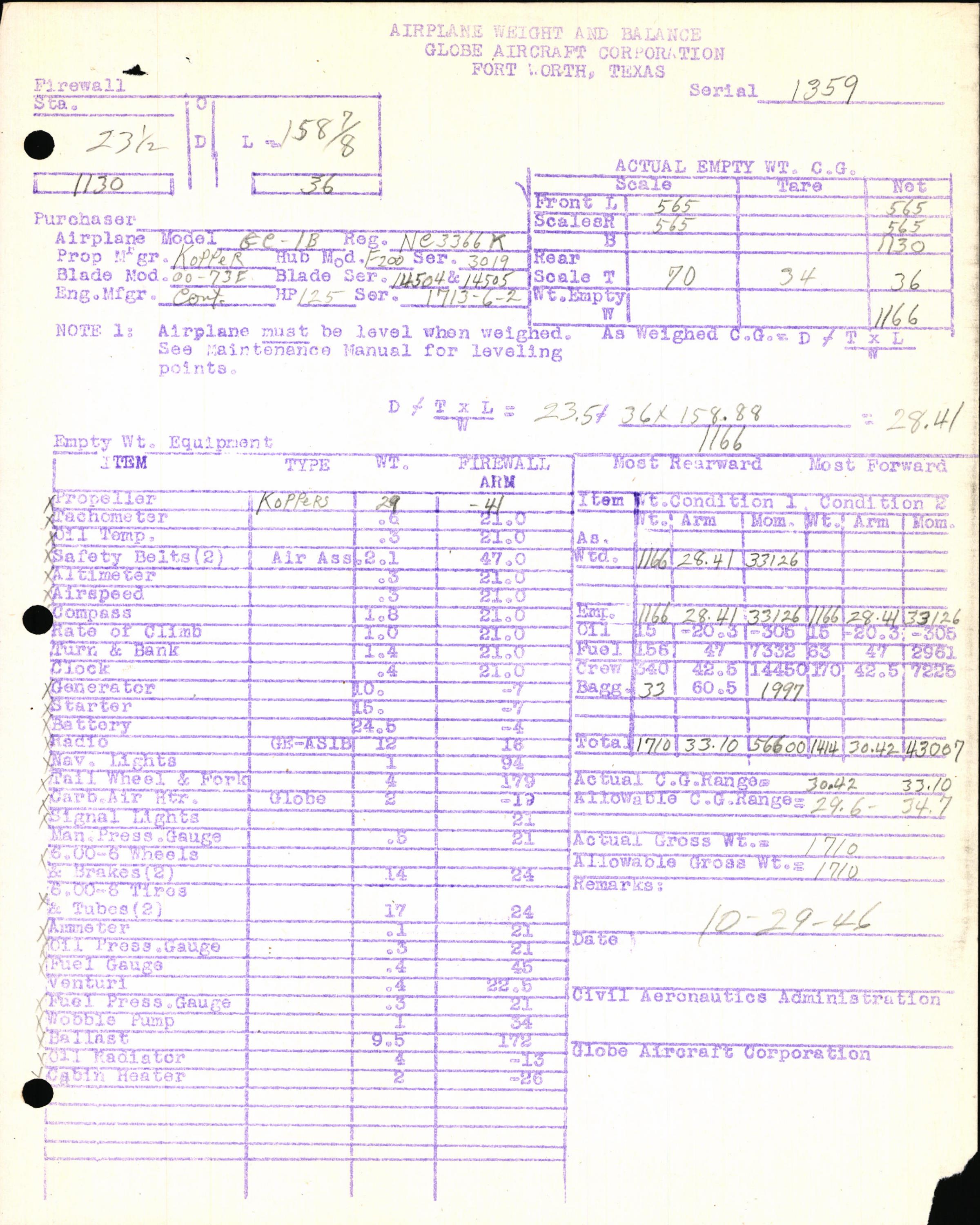 Sample page 7 from AirCorps Library document: Technical Information for Serial Number 1359