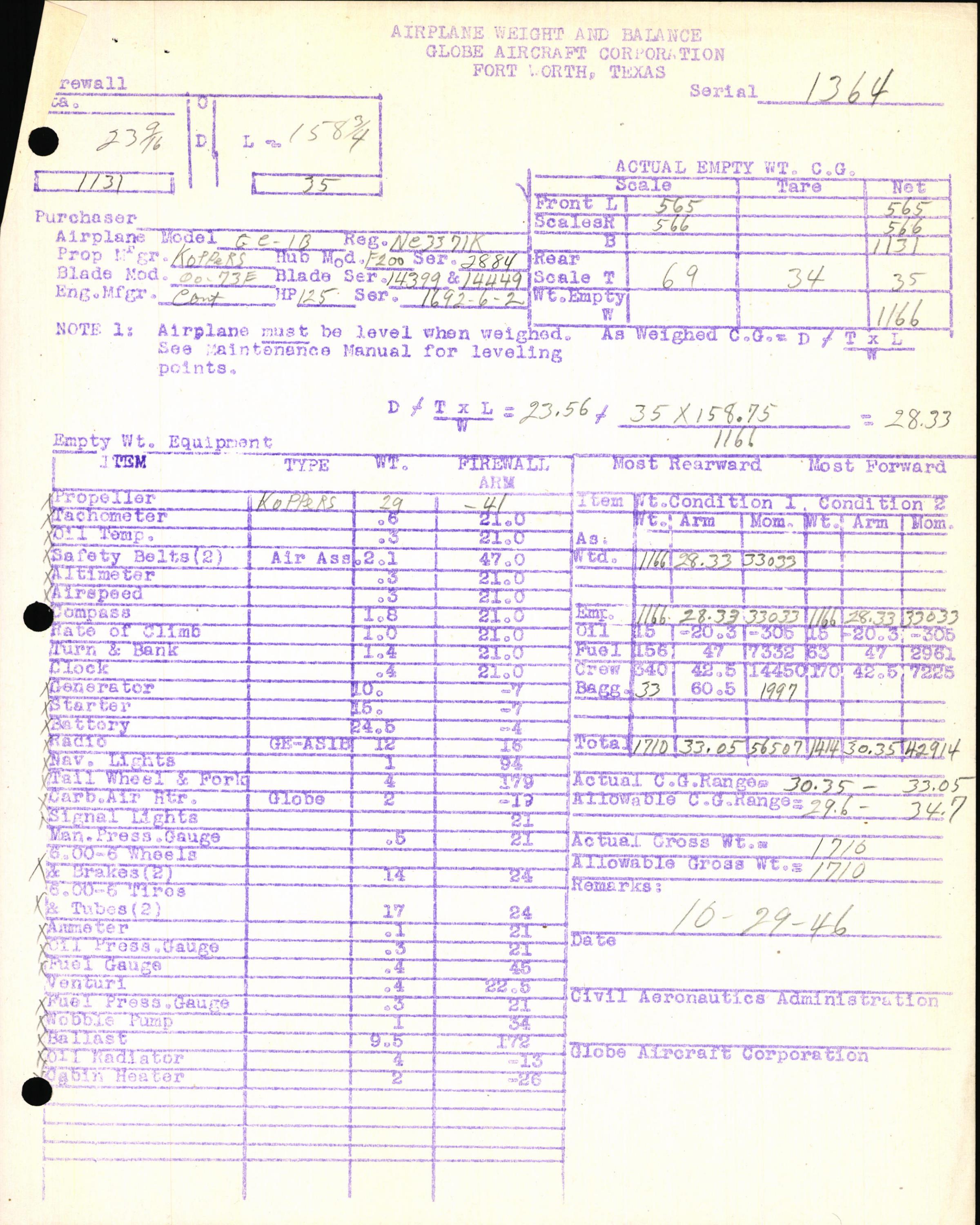 Sample page 7 from AirCorps Library document: Technical Information for Serial Number 1364