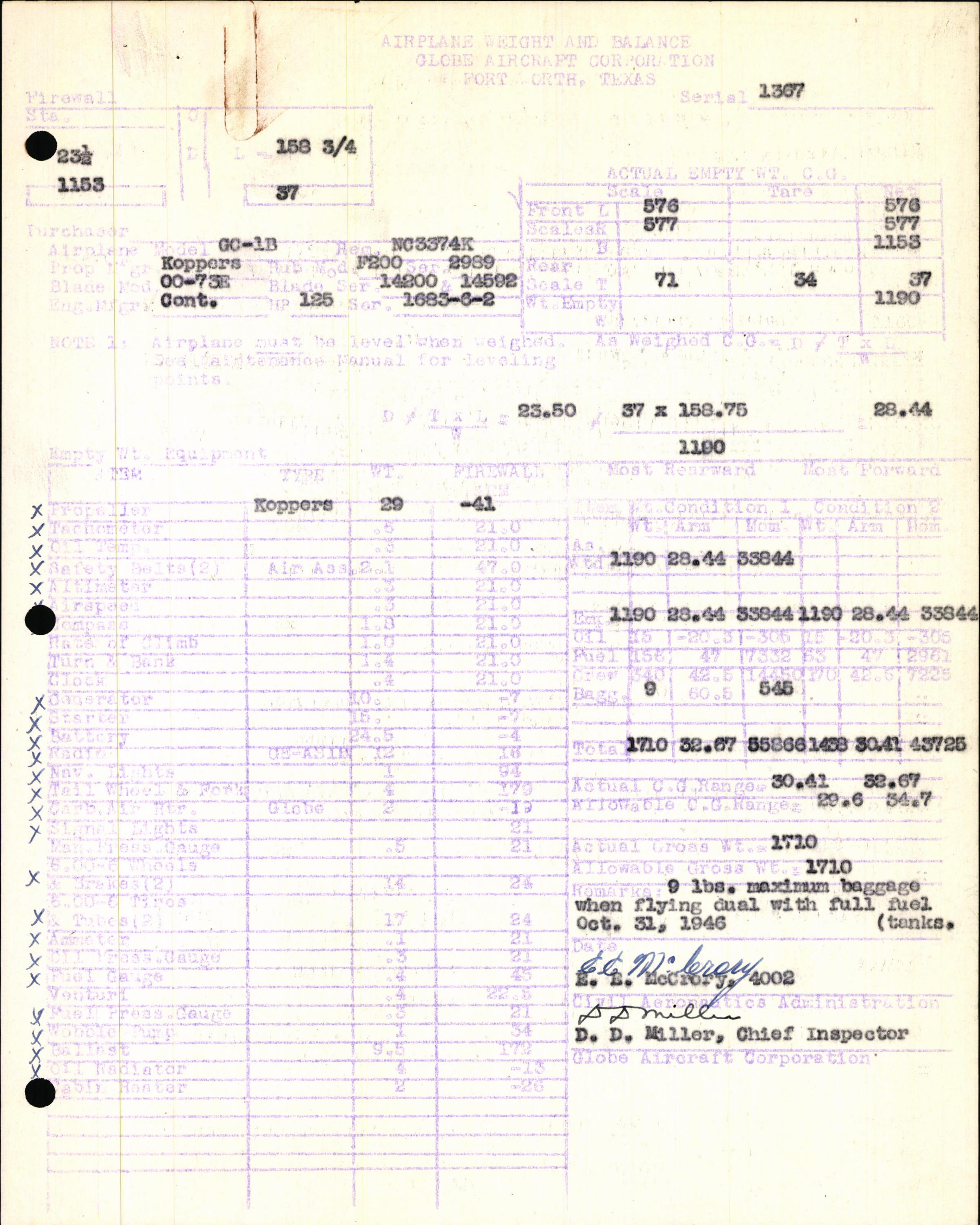 Sample page 5 from AirCorps Library document: Technical Information for Serial Number 1367