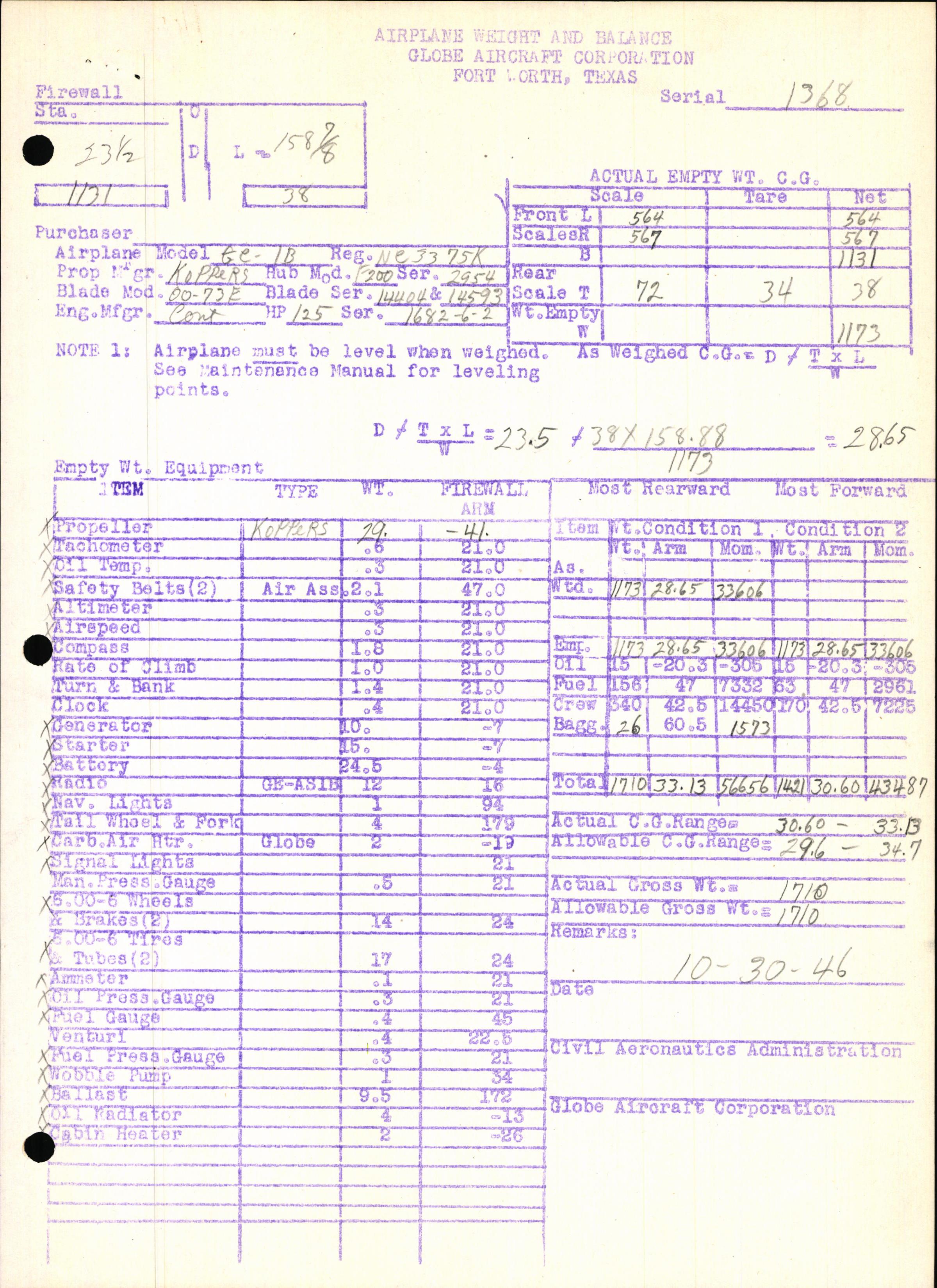 Sample page 7 from AirCorps Library document: Technical Information for Serial Number 1368
