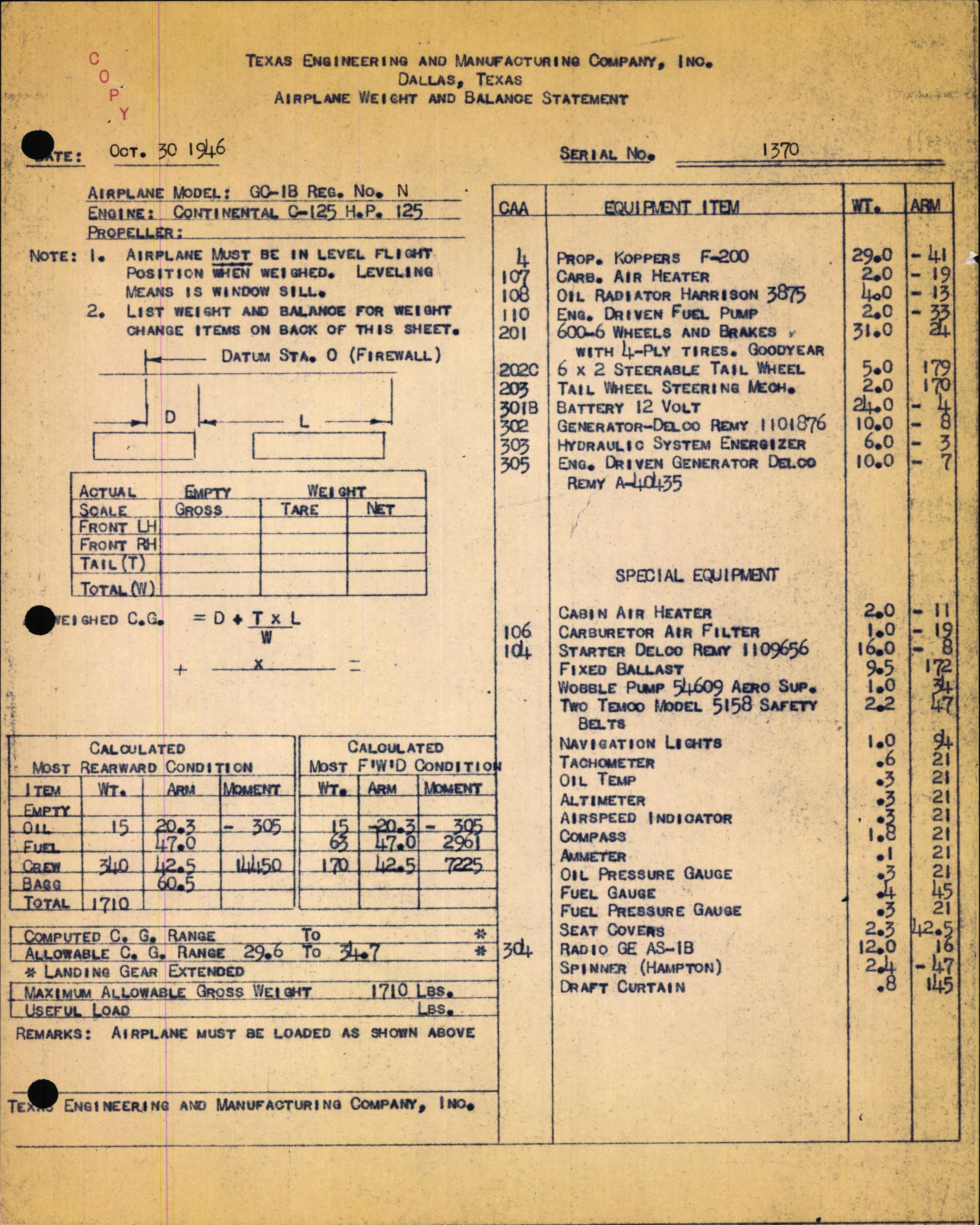 Sample page 5 from AirCorps Library document: Technical Information for Serial Number 1370