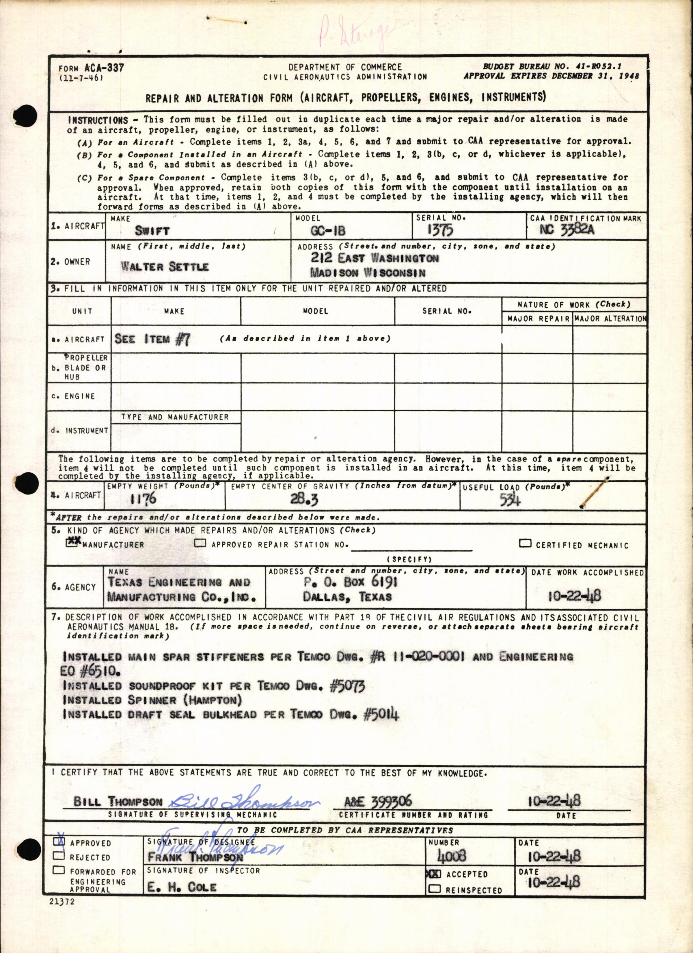 Sample page 5 from AirCorps Library document: Technical Information for Serial Number 1375