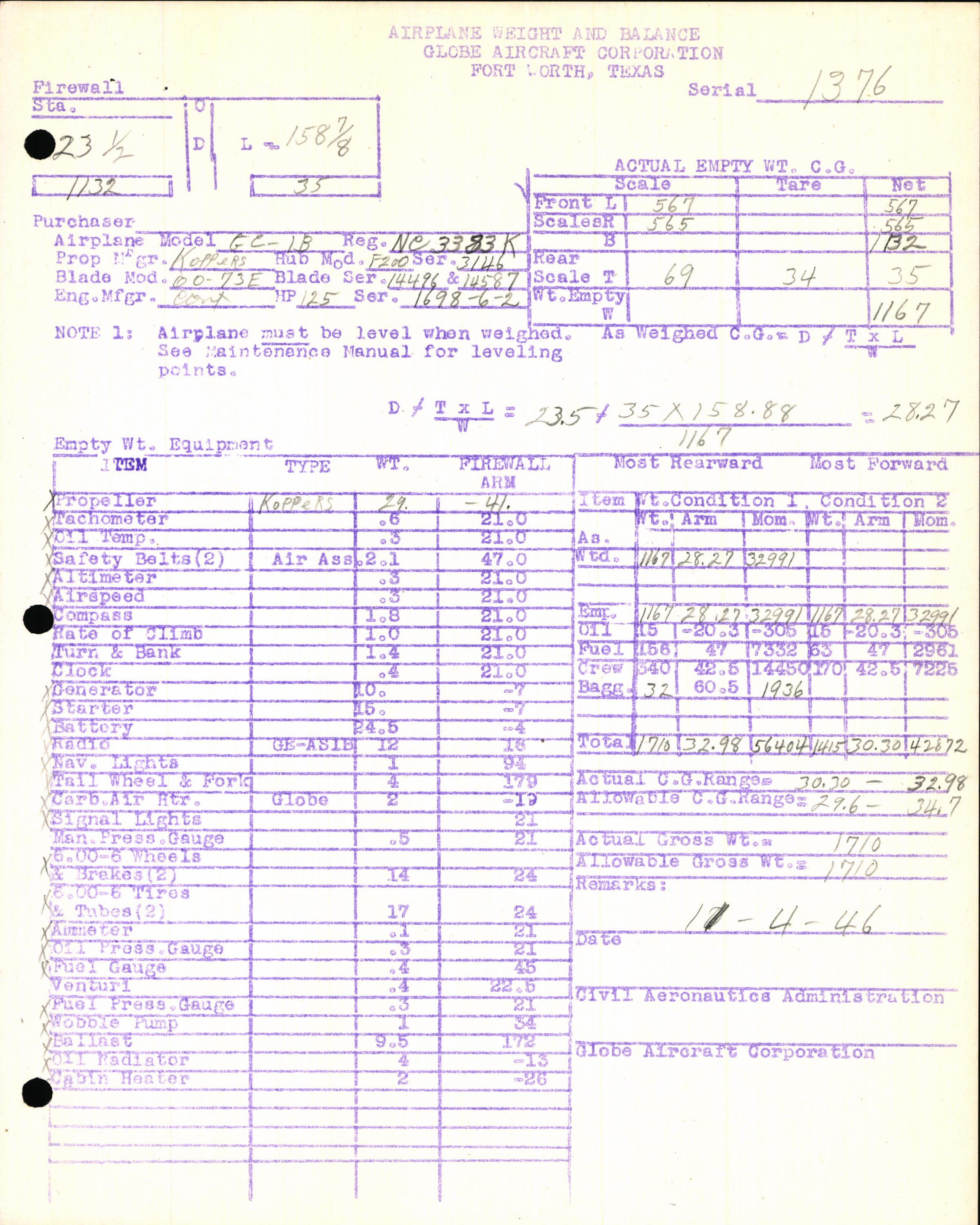 Sample page 5 from AirCorps Library document: Technical Information for Serial Number 1376