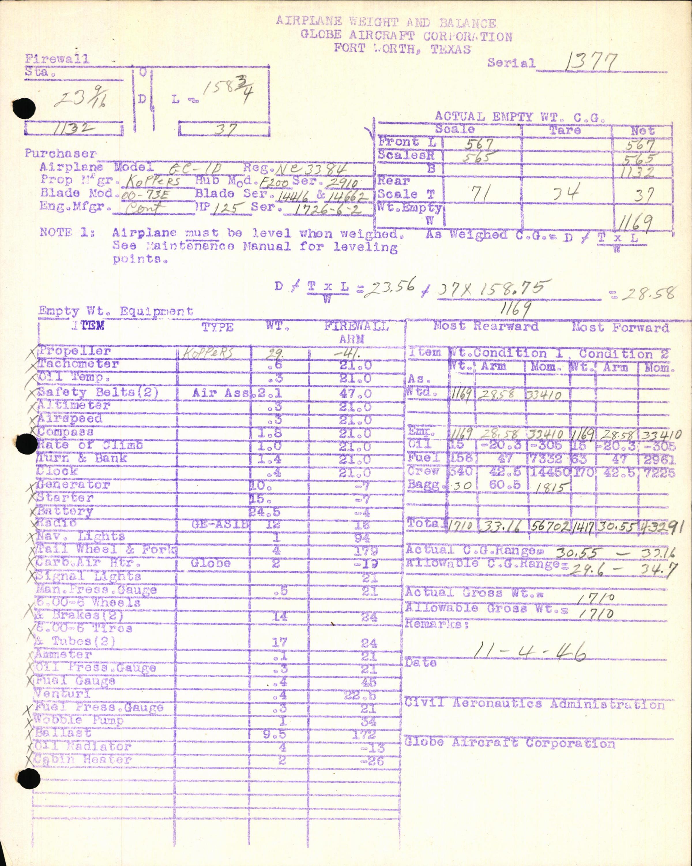 Sample page 5 from AirCorps Library document: Technical Information for Serial Number 1377