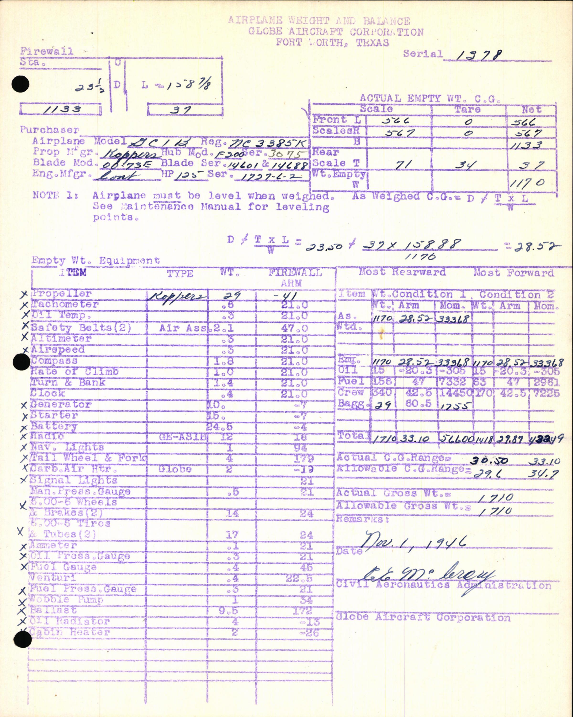 Sample page 5 from AirCorps Library document: Technical Information for Serial Number 1378