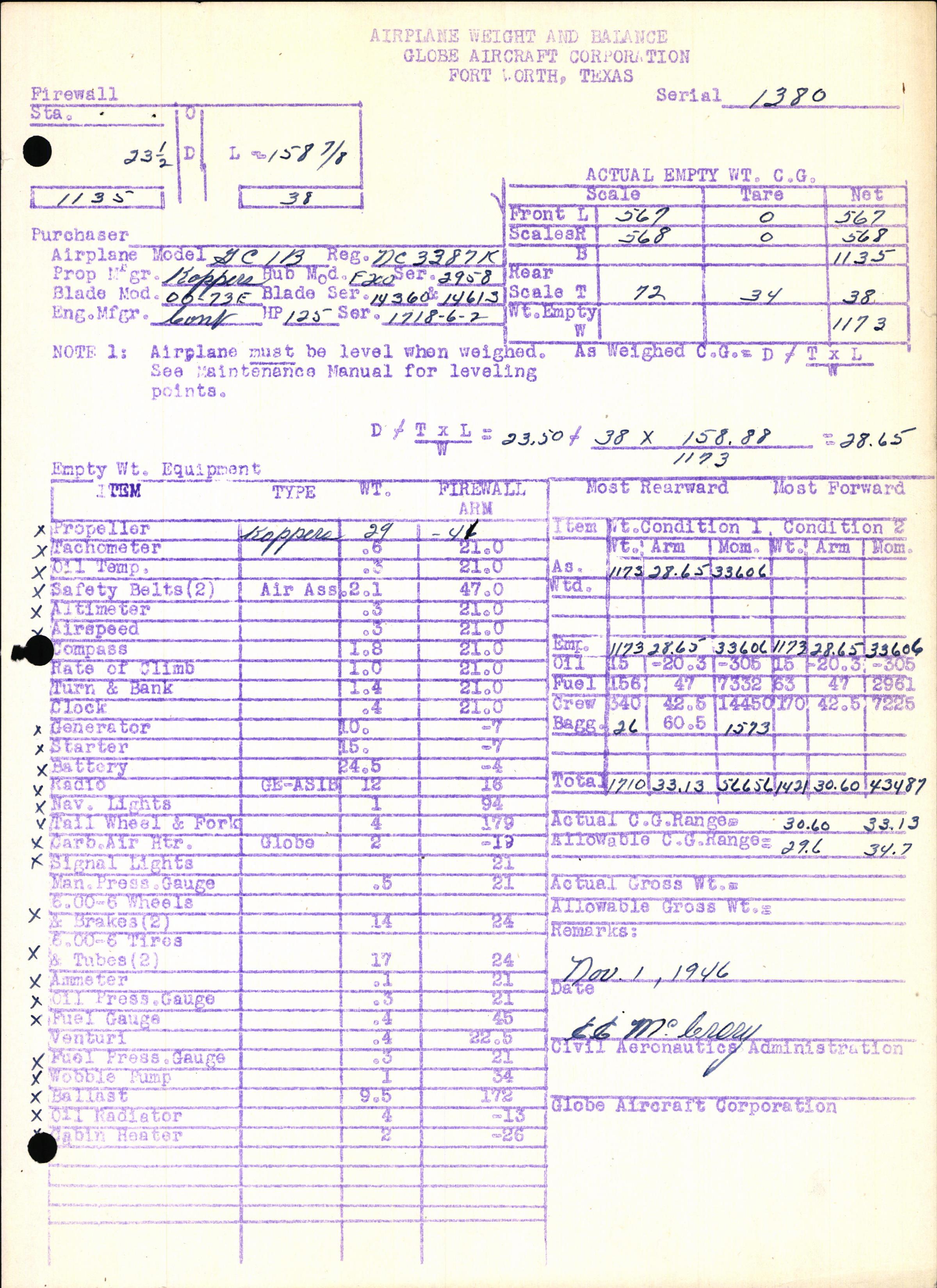 Sample page 5 from AirCorps Library document: Technical Information for Serial Number 1380