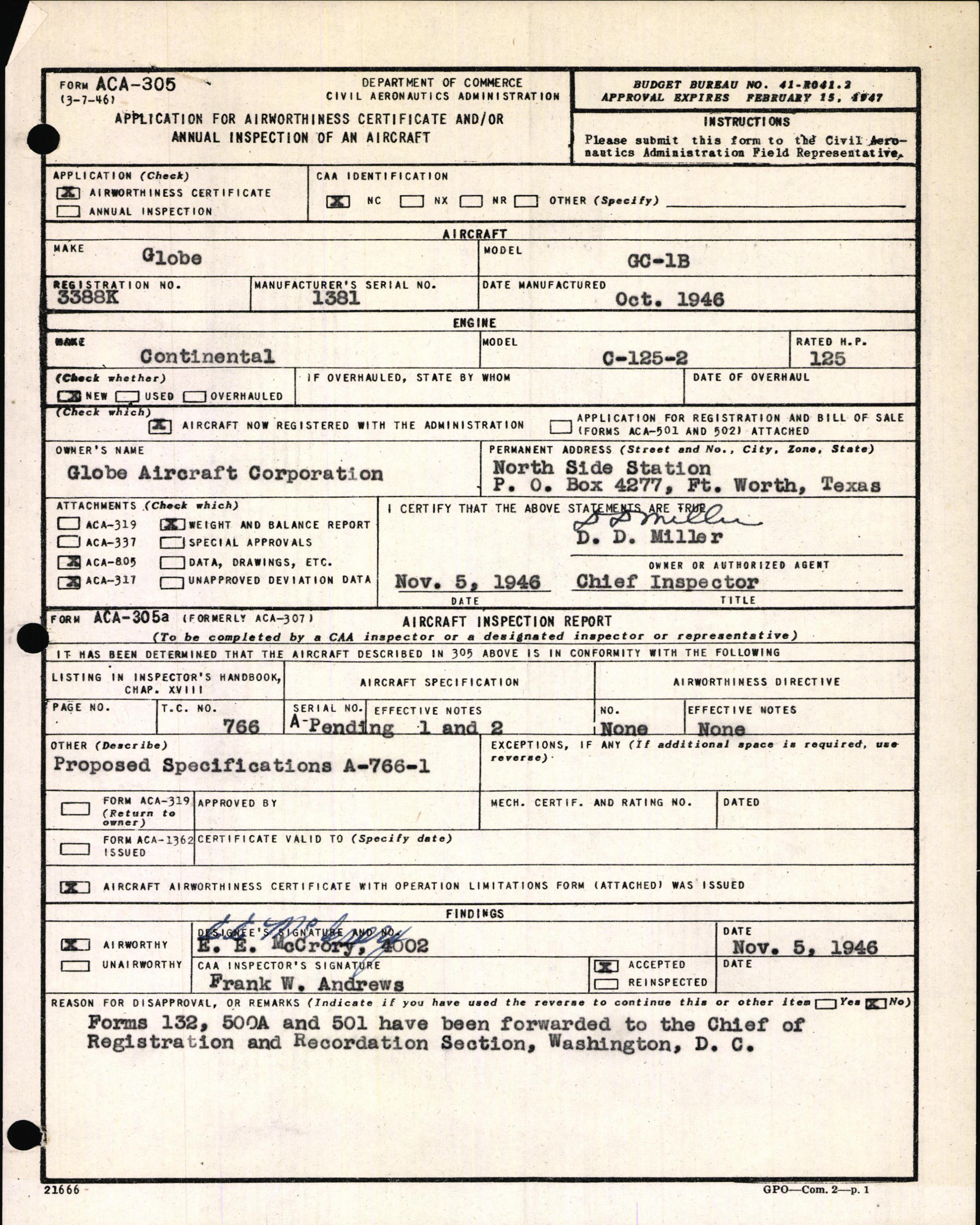 Sample page 3 from AirCorps Library document: Technical Information for Serial Number 1381