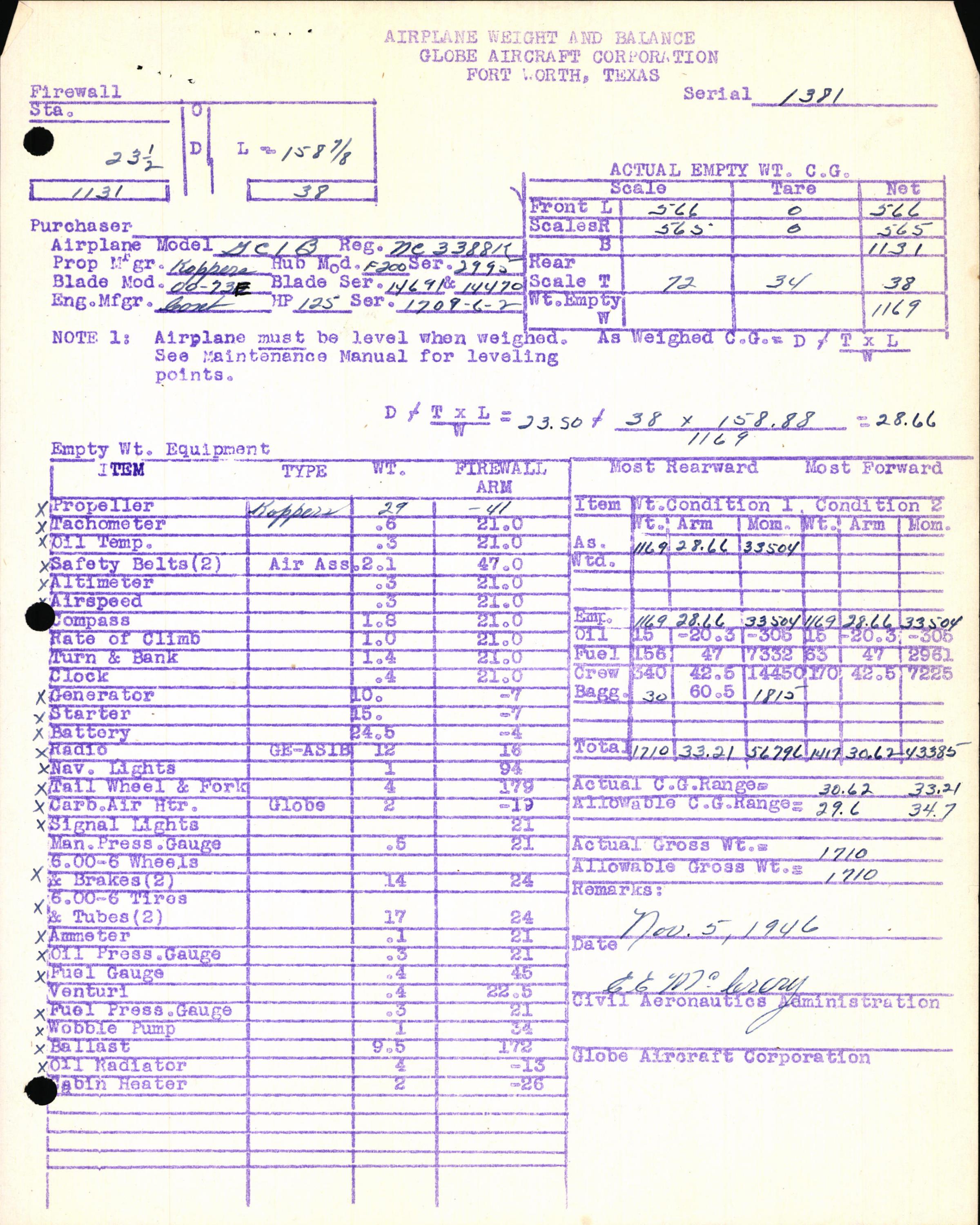 Sample page 7 from AirCorps Library document: Technical Information for Serial Number 1381