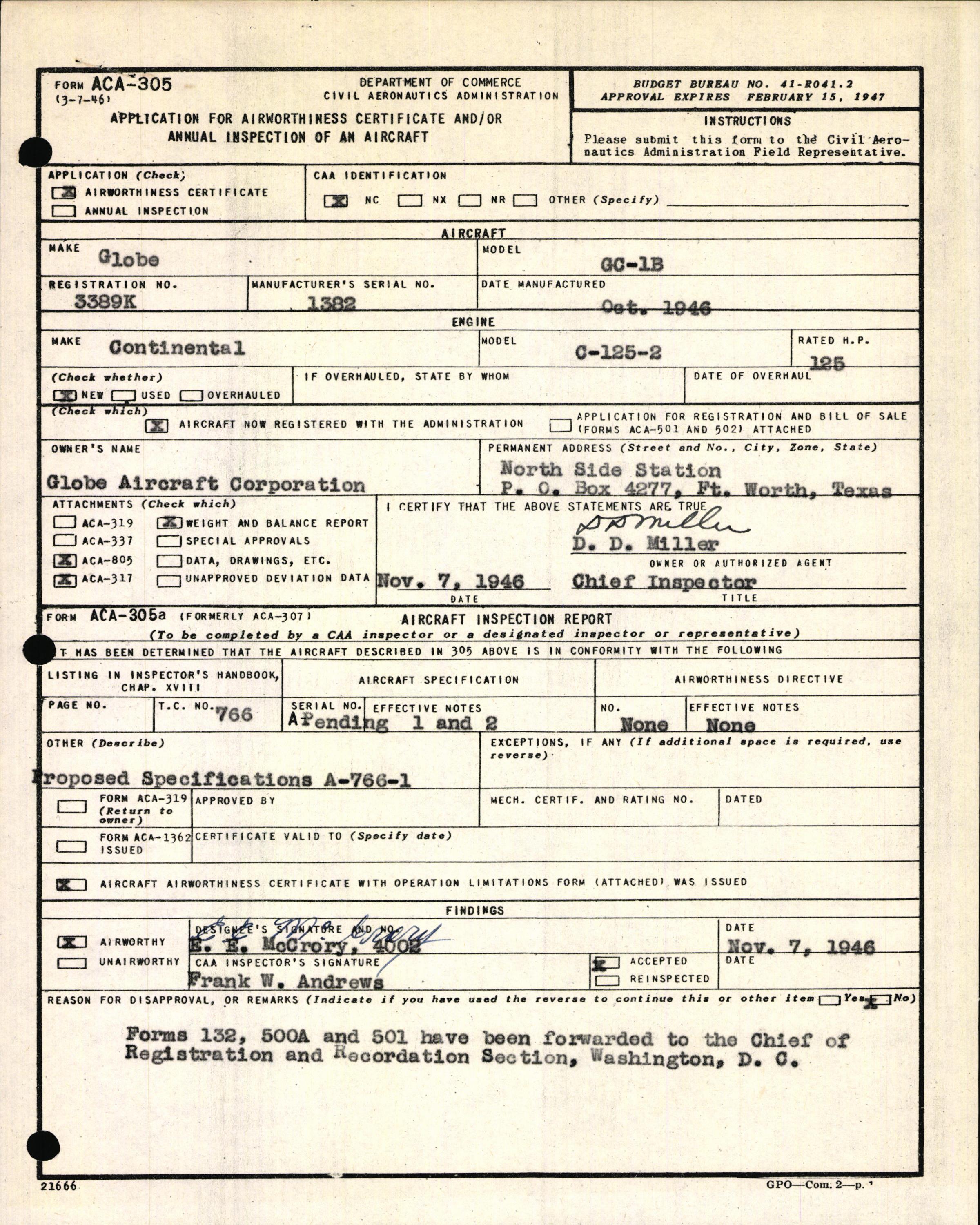 Sample page 3 from AirCorps Library document: Technical Information for Serial Number 1382