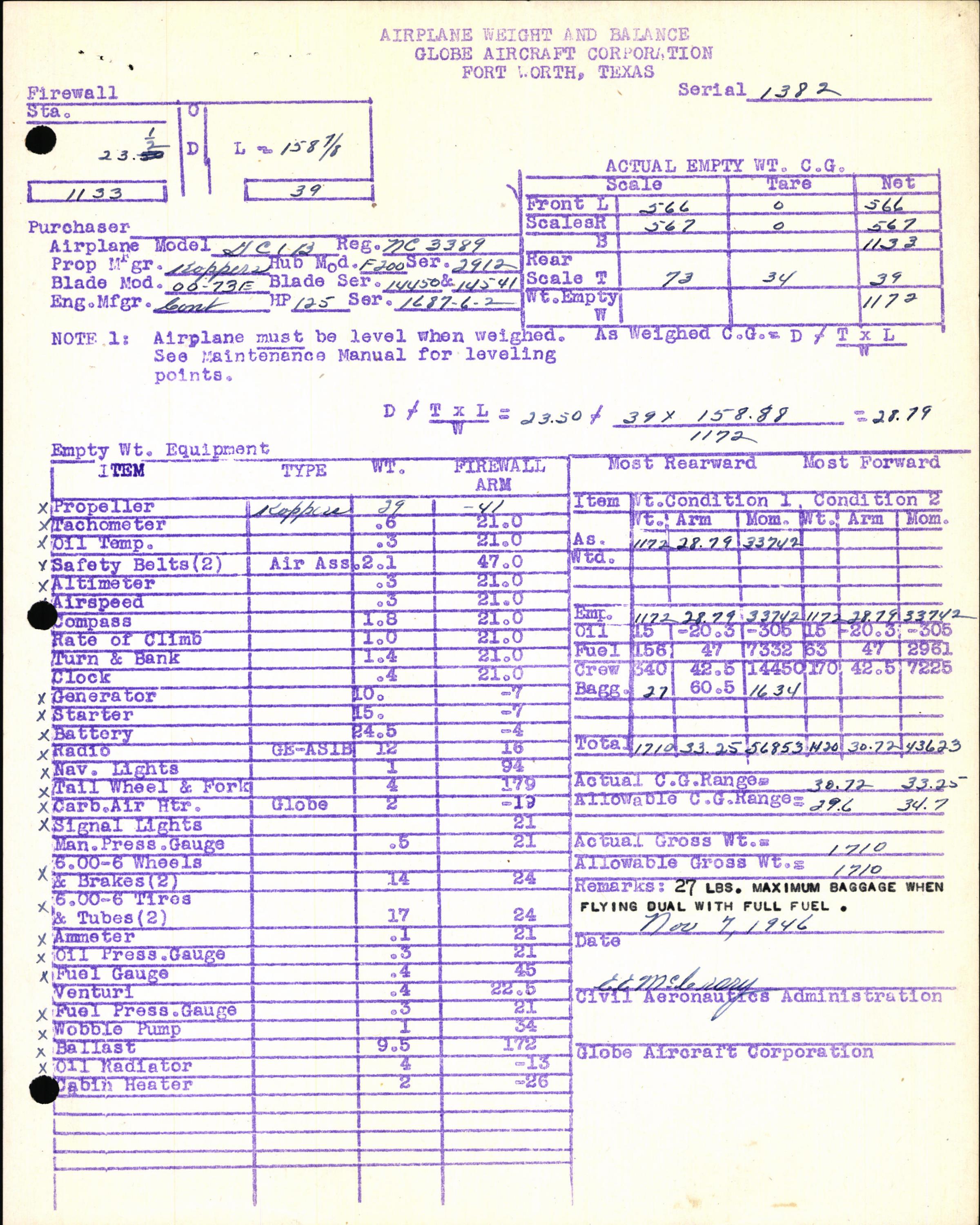 Sample page 5 from AirCorps Library document: Technical Information for Serial Number 1382