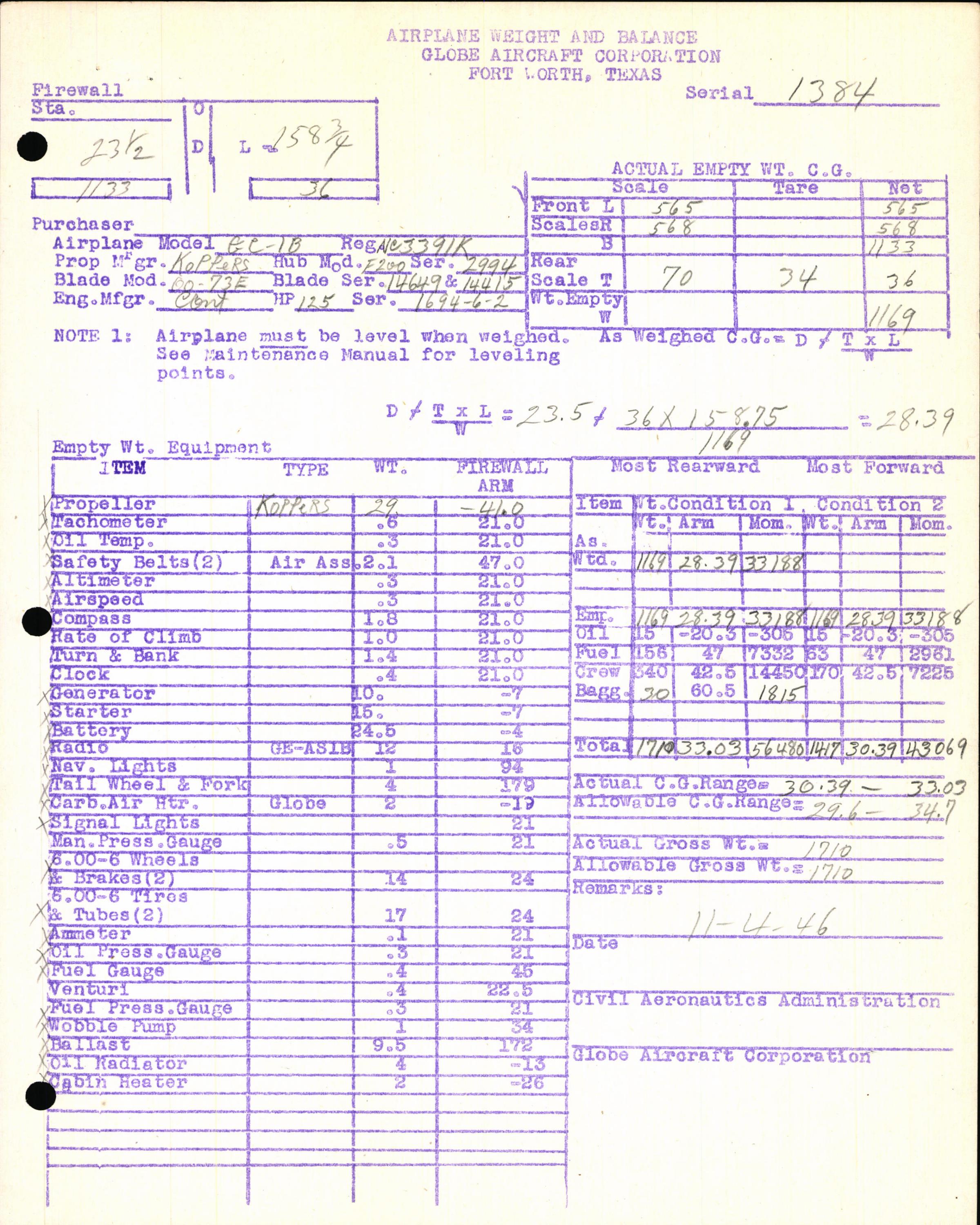Sample page 5 from AirCorps Library document: Technical Information for Serial Number 1384