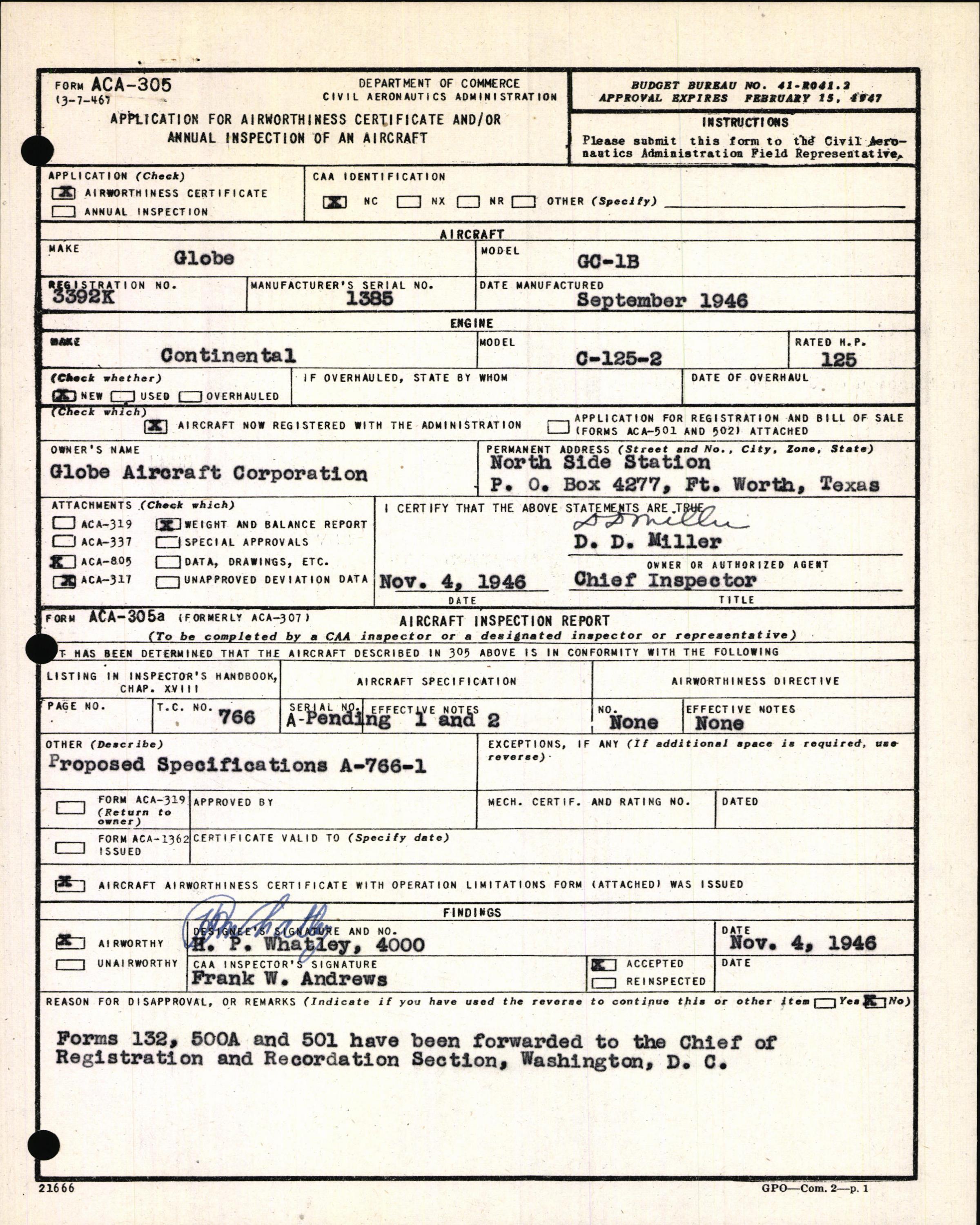 Sample page 3 from AirCorps Library document: Technical Information for Serial Number 1385