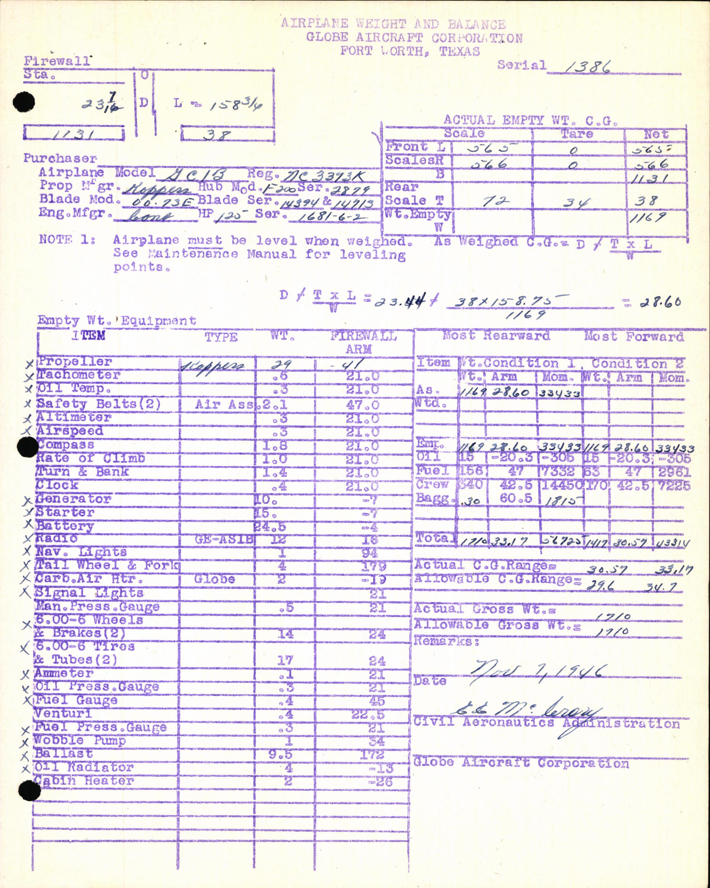 Sample page 7 from AirCorps Library document: Technical Information for Serial Number 1386