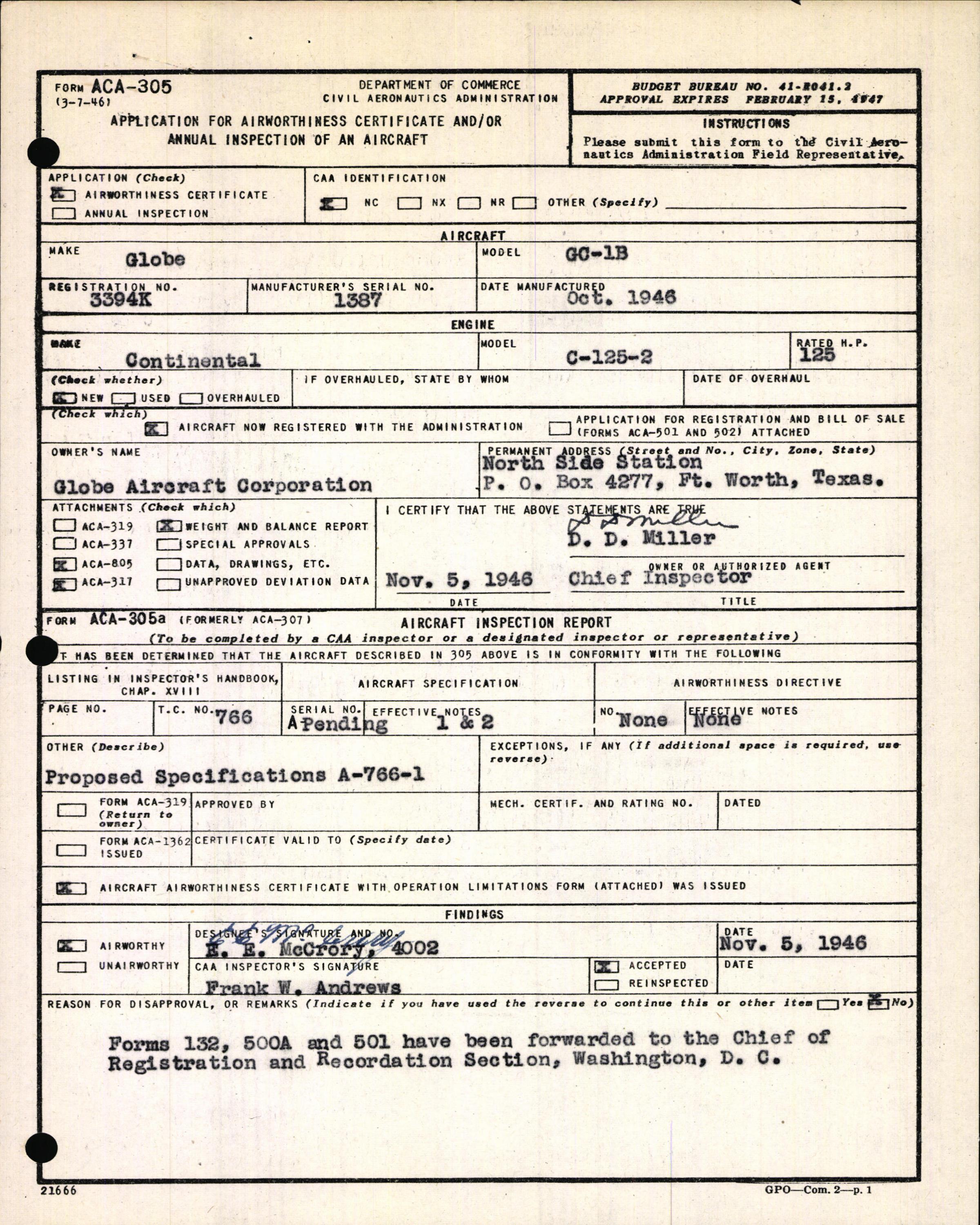 Sample page 3 from AirCorps Library document: Technical Information for Serial Number 1387