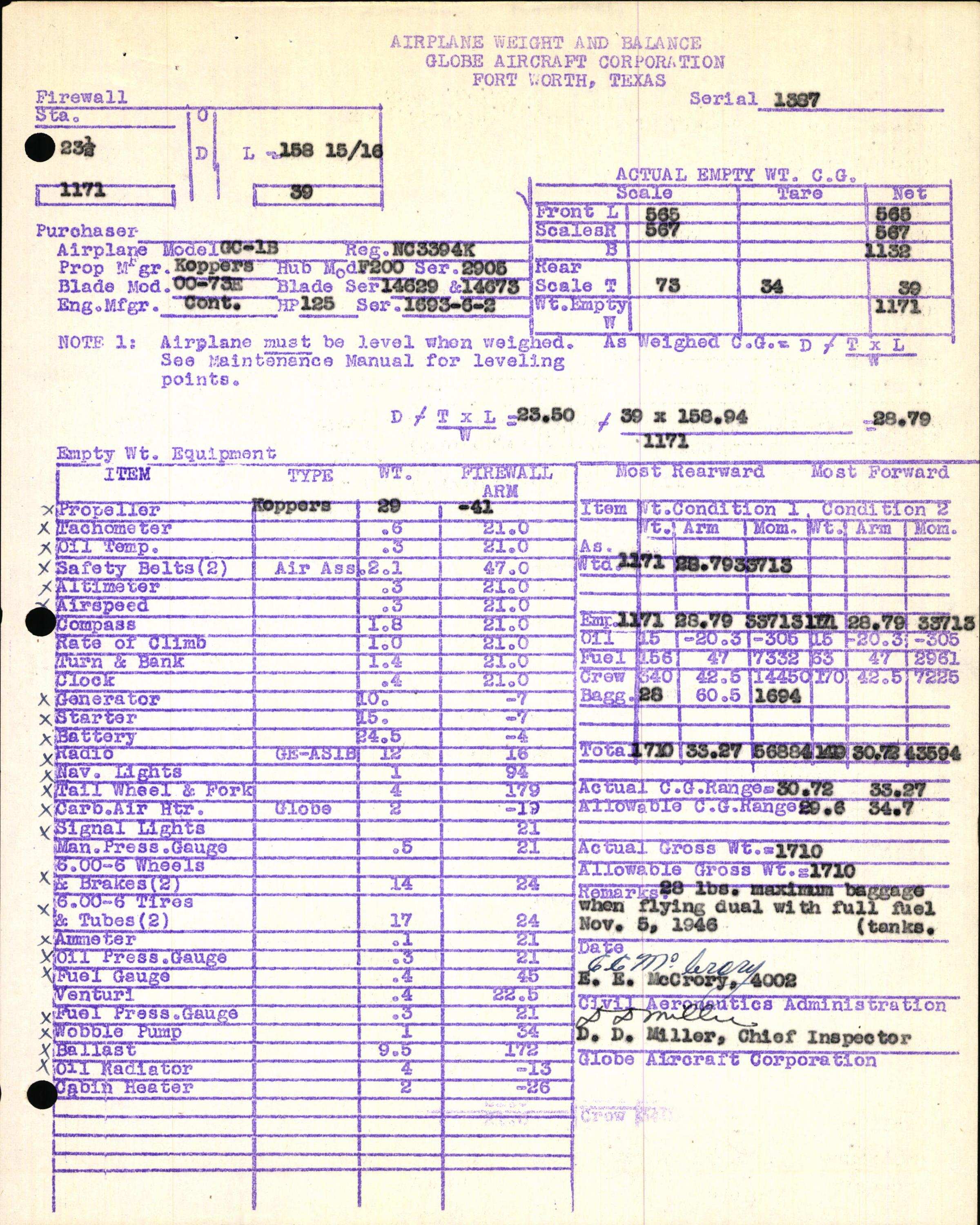 Sample page 5 from AirCorps Library document: Technical Information for Serial Number 1387