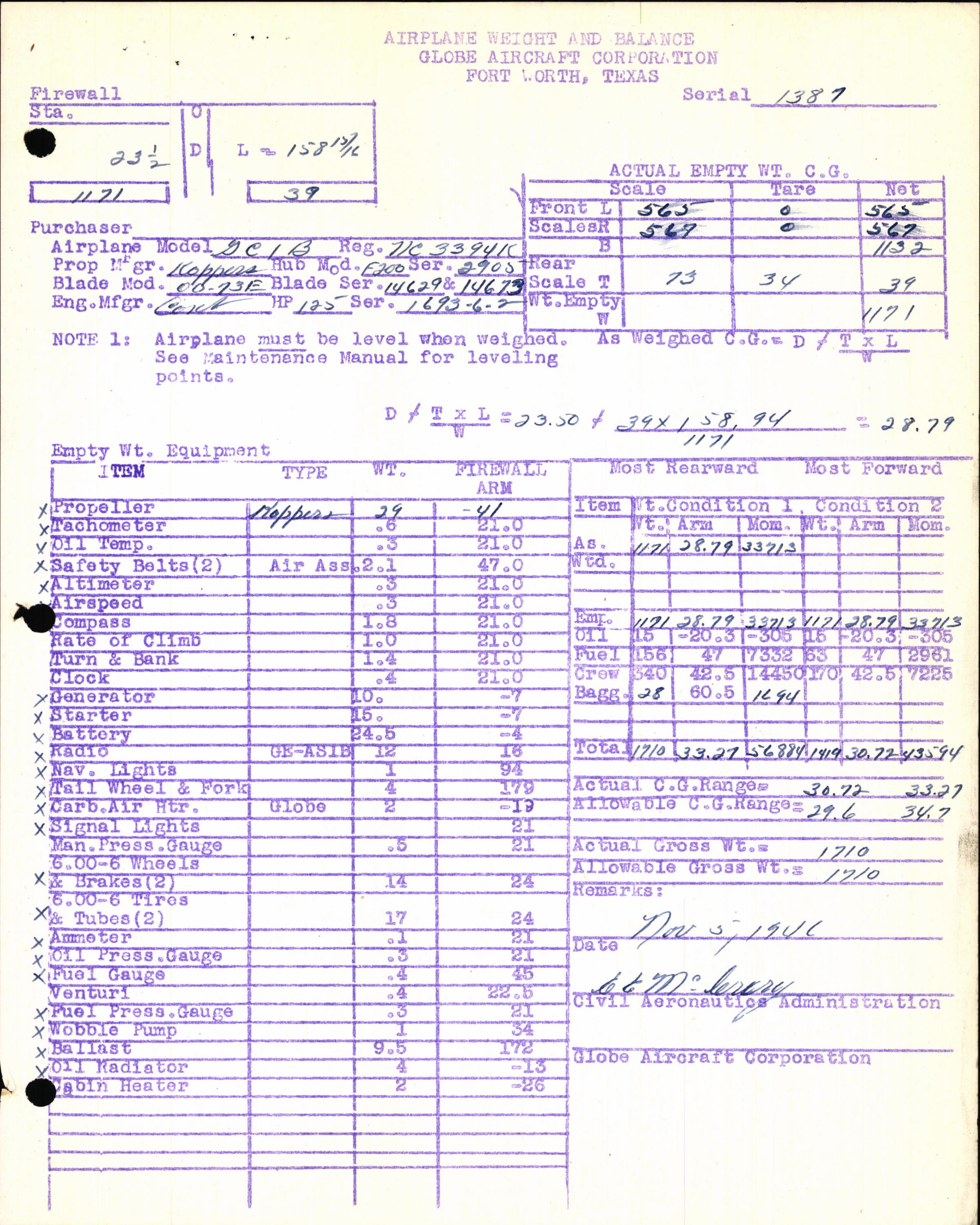 Sample page 7 from AirCorps Library document: Technical Information for Serial Number 1387