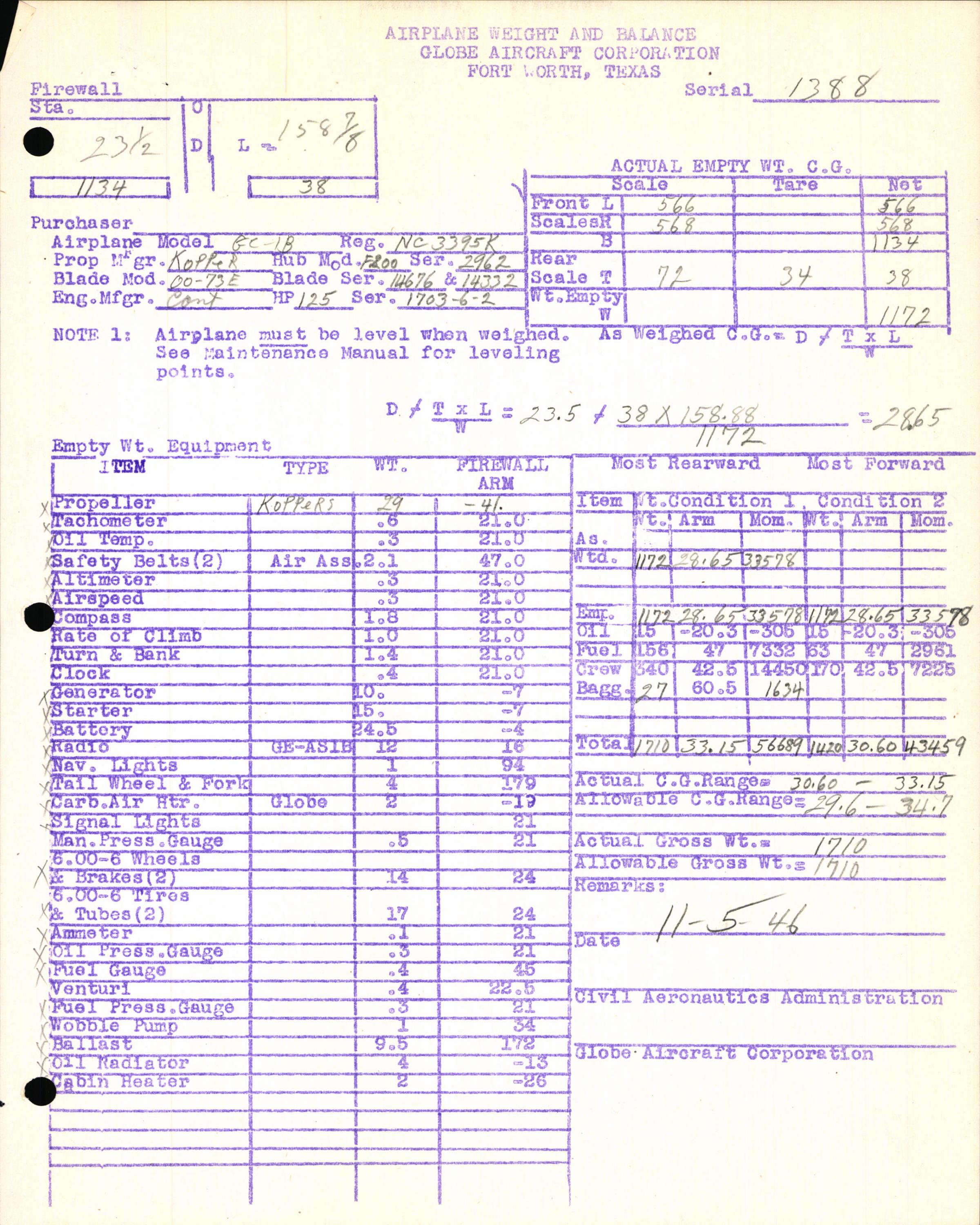 Sample page 5 from AirCorps Library document: Technical Information for Serial Number 1388