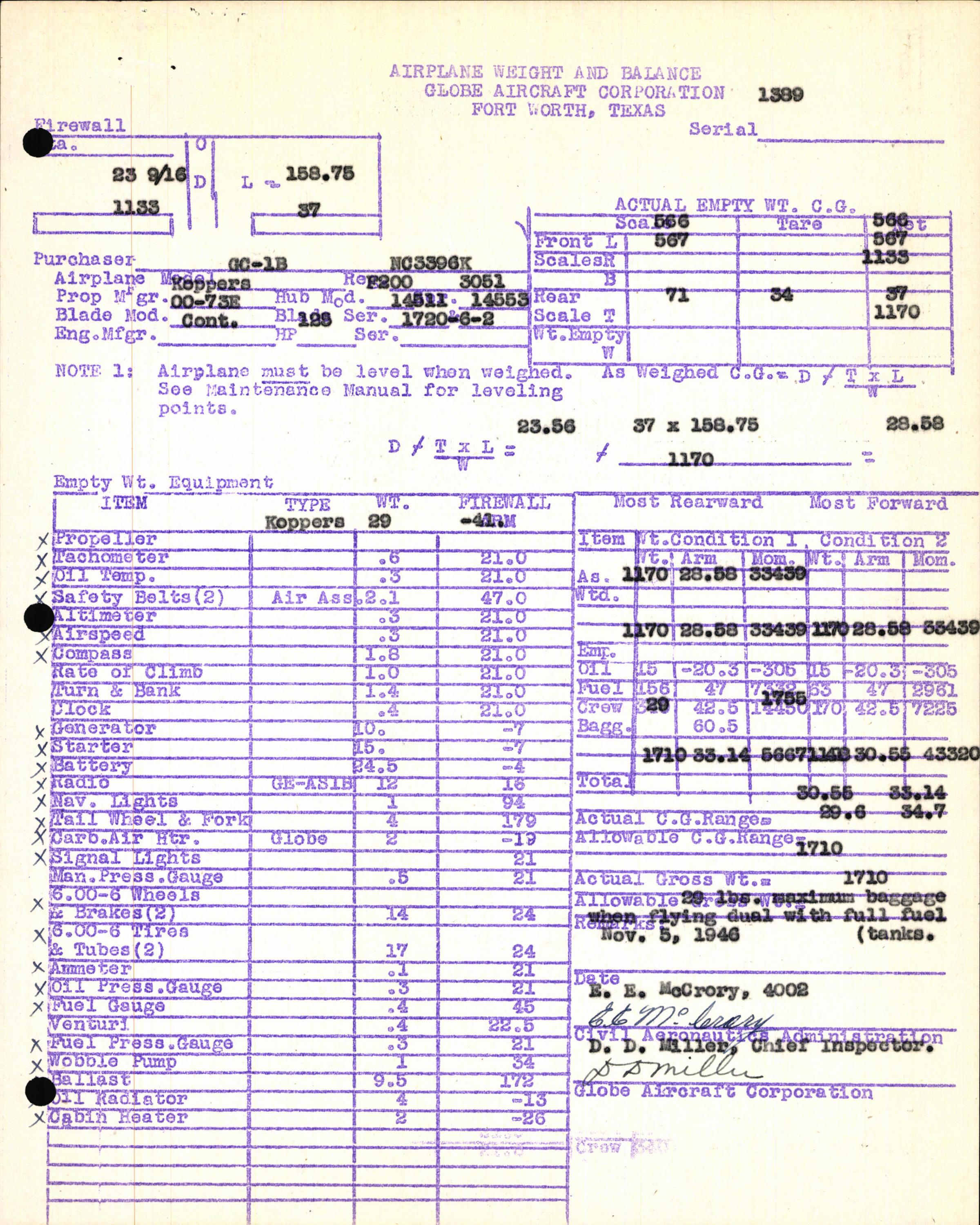 Sample page 5 from AirCorps Library document: Technical Information for Serial Number 1389