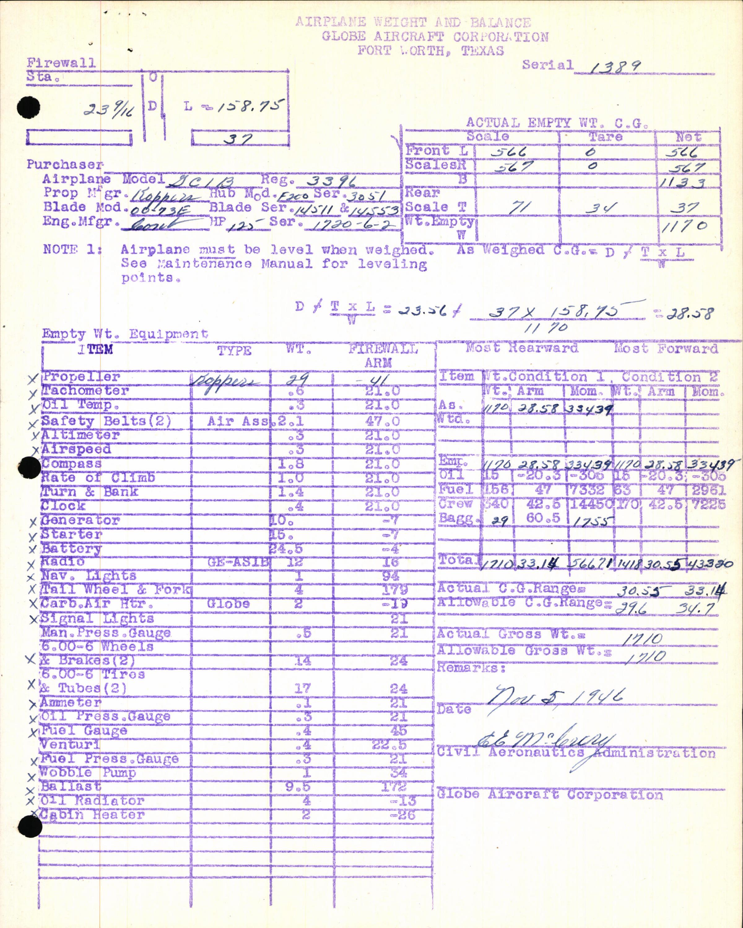 Sample page 7 from AirCorps Library document: Technical Information for Serial Number 1389