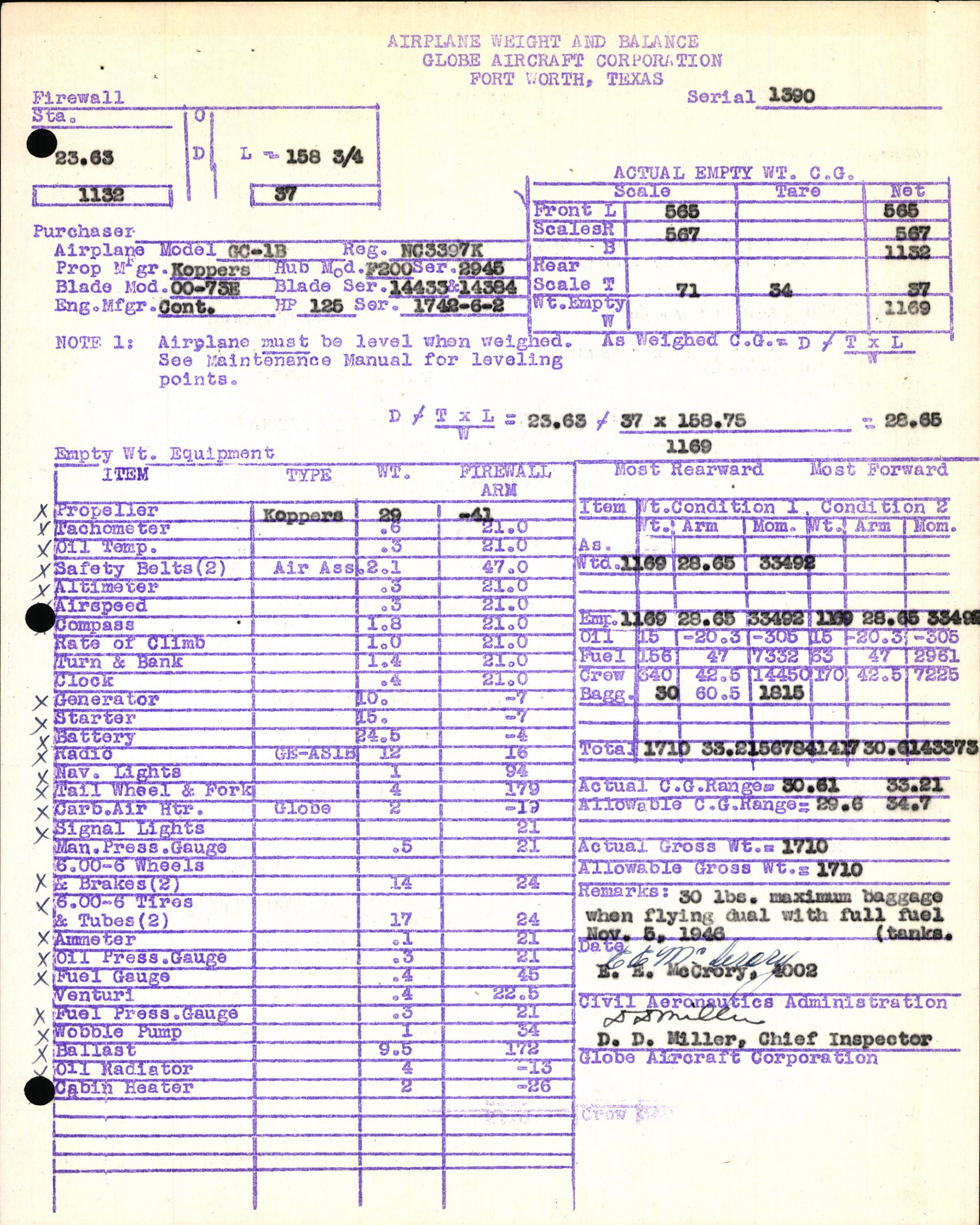 Sample page 5 from AirCorps Library document: Technical Information for Serial Number 1390