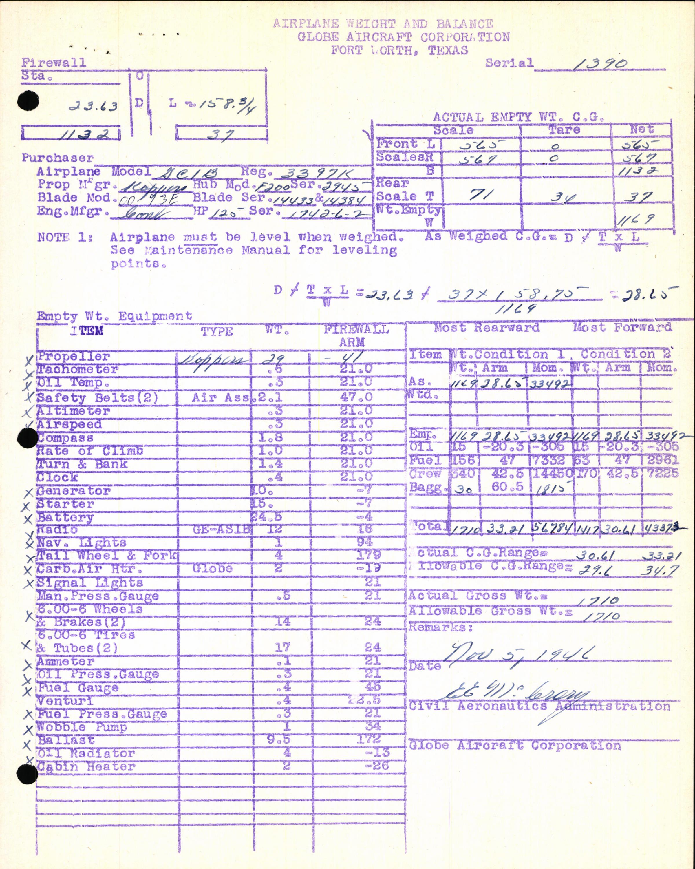 Sample page 7 from AirCorps Library document: Technical Information for Serial Number 1390