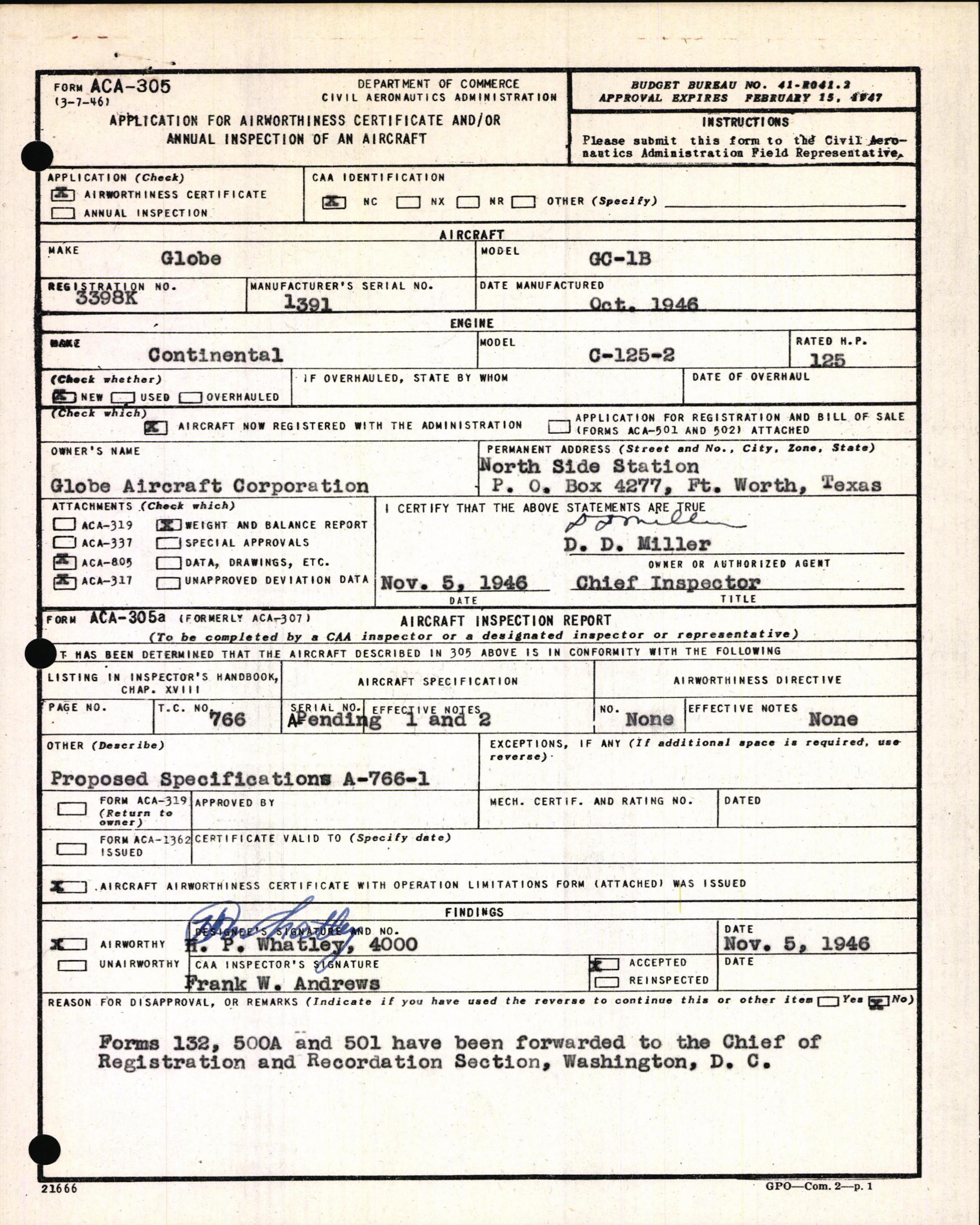 Sample page 3 from AirCorps Library document: Technical Information for Serial Number 1391