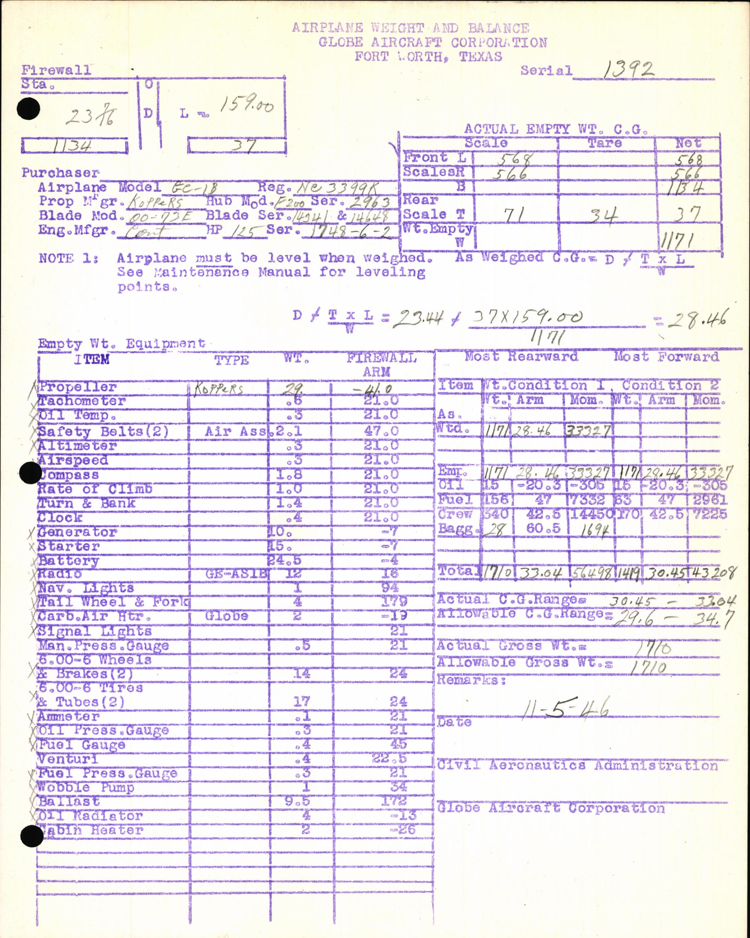Sample page 5 from AirCorps Library document: Technical Information for Serial Number 1392