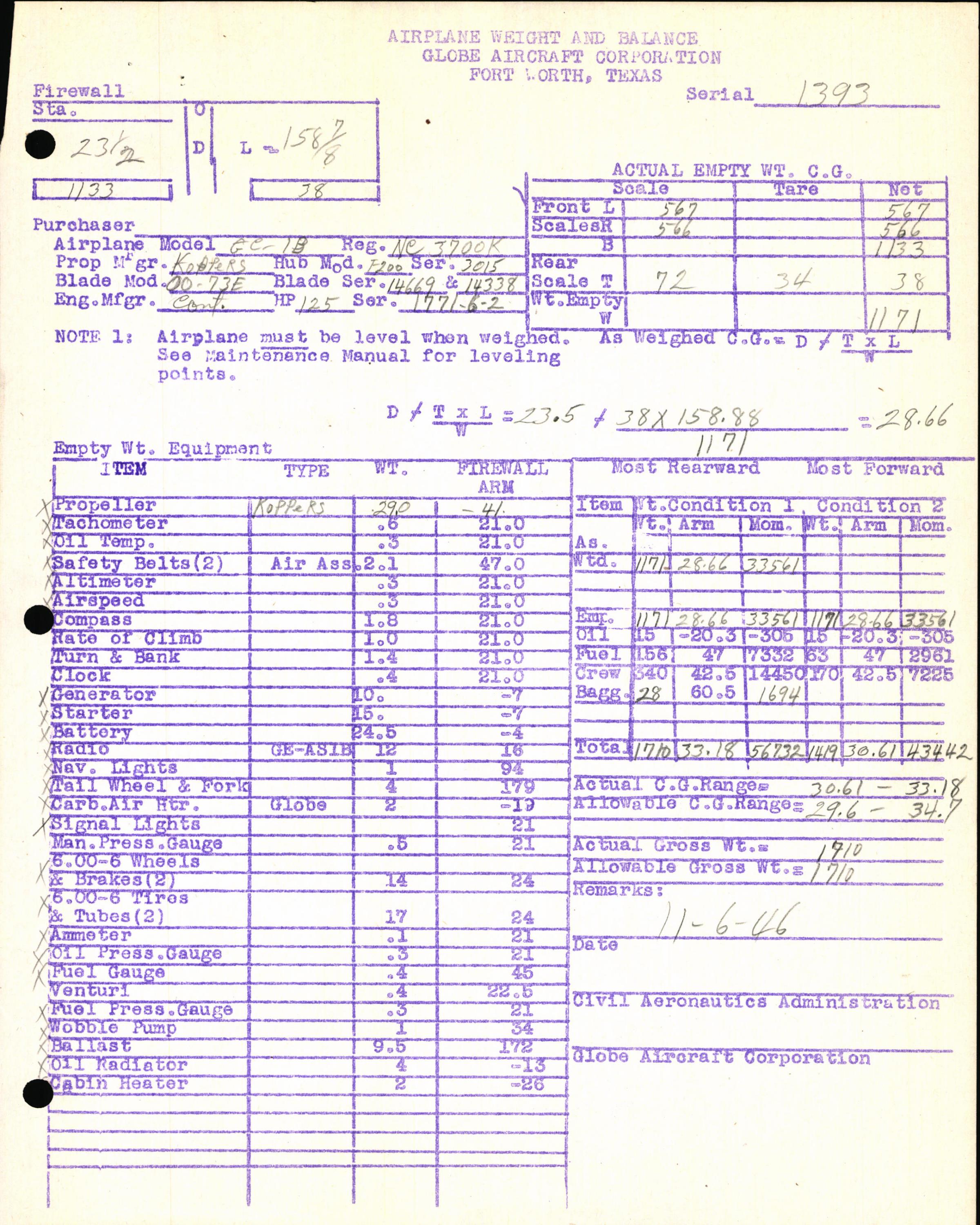 Sample page 5 from AirCorps Library document: Technical Information for Serial Number 1393